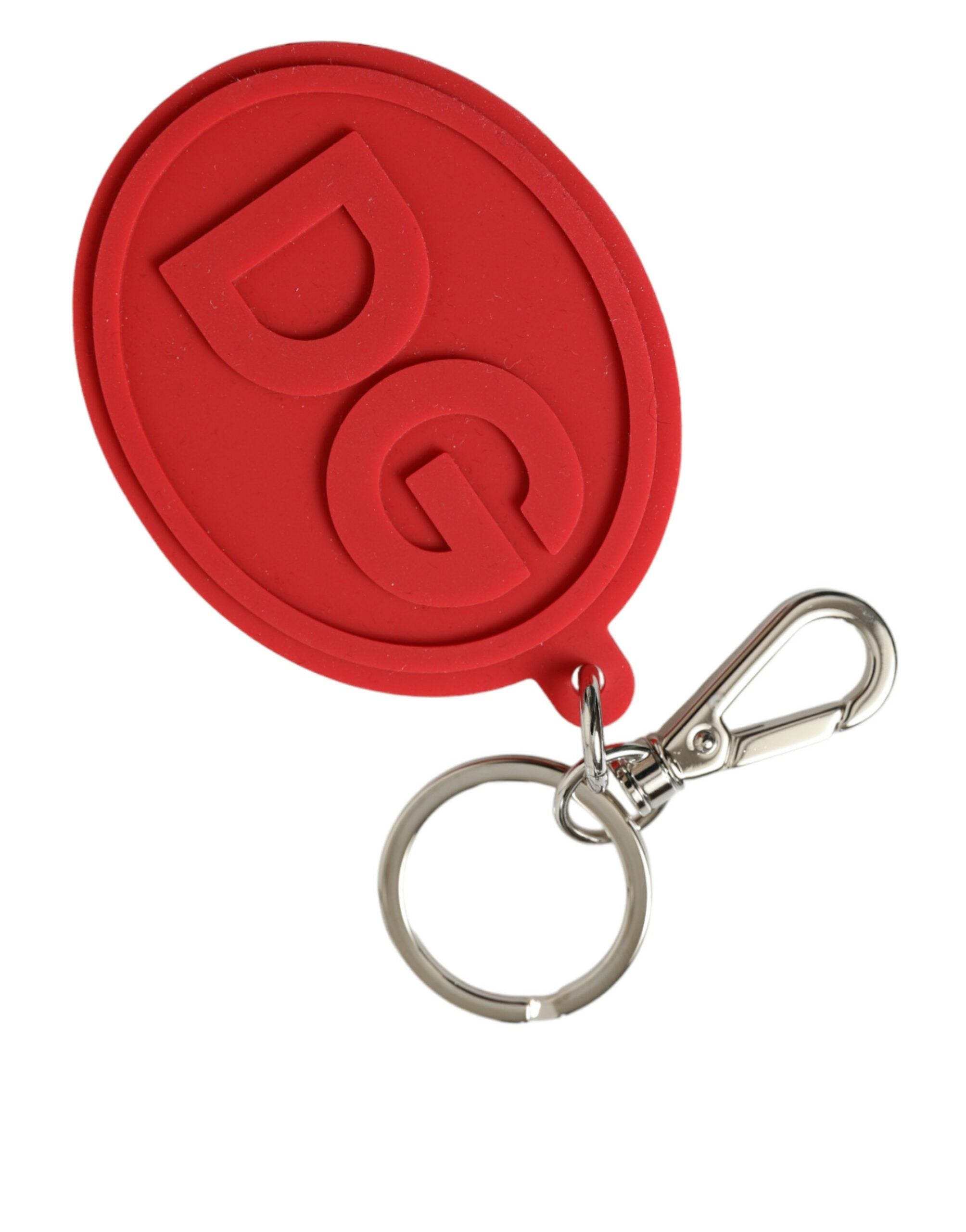Dolce & Gabbana Red Rubber Dg Logo Silver Brass Metal Keyring Keychain Glam Steals