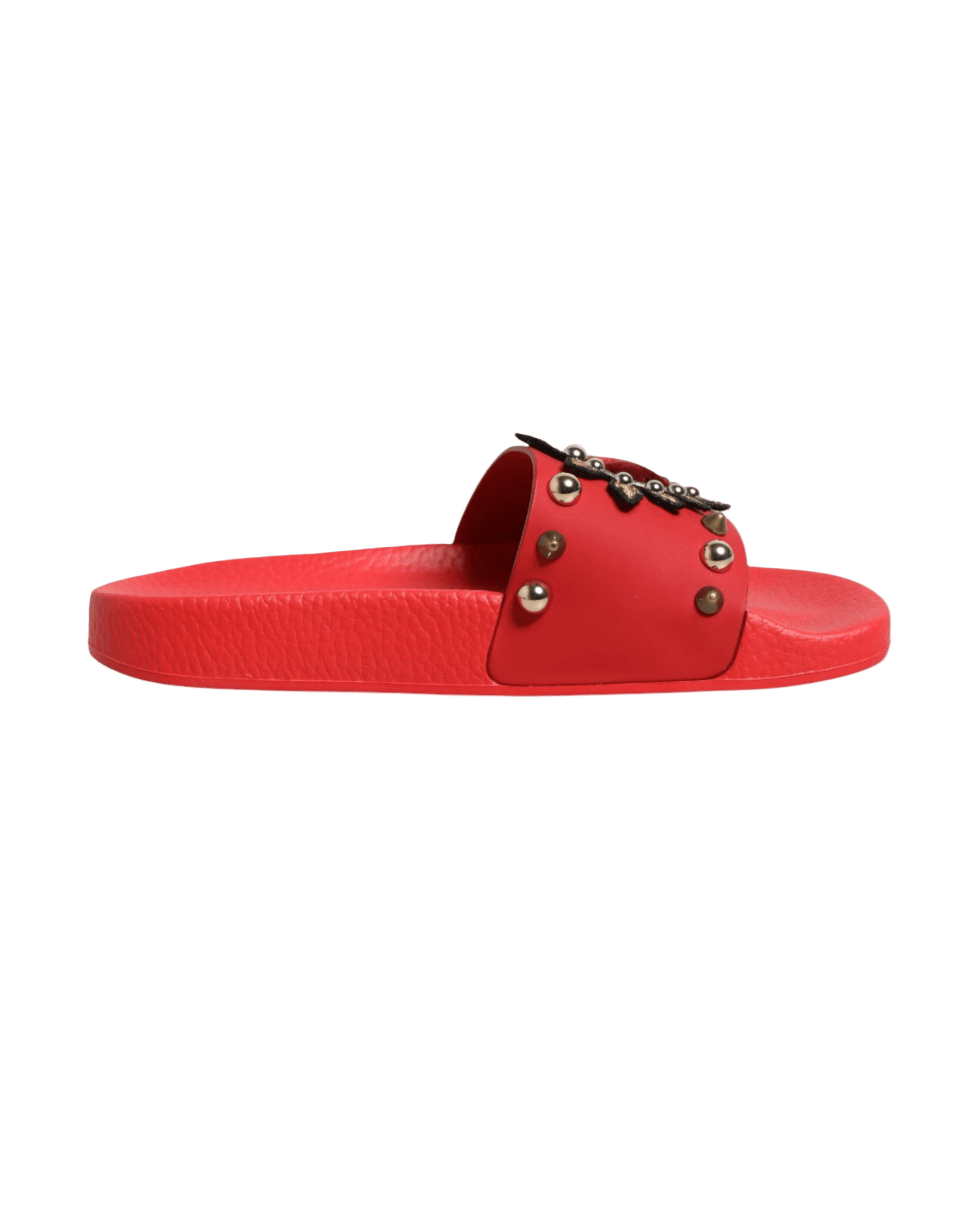 Dolce & Gabbana Red Sacred Heart Stud Slides Beachwear Shoes Sandals