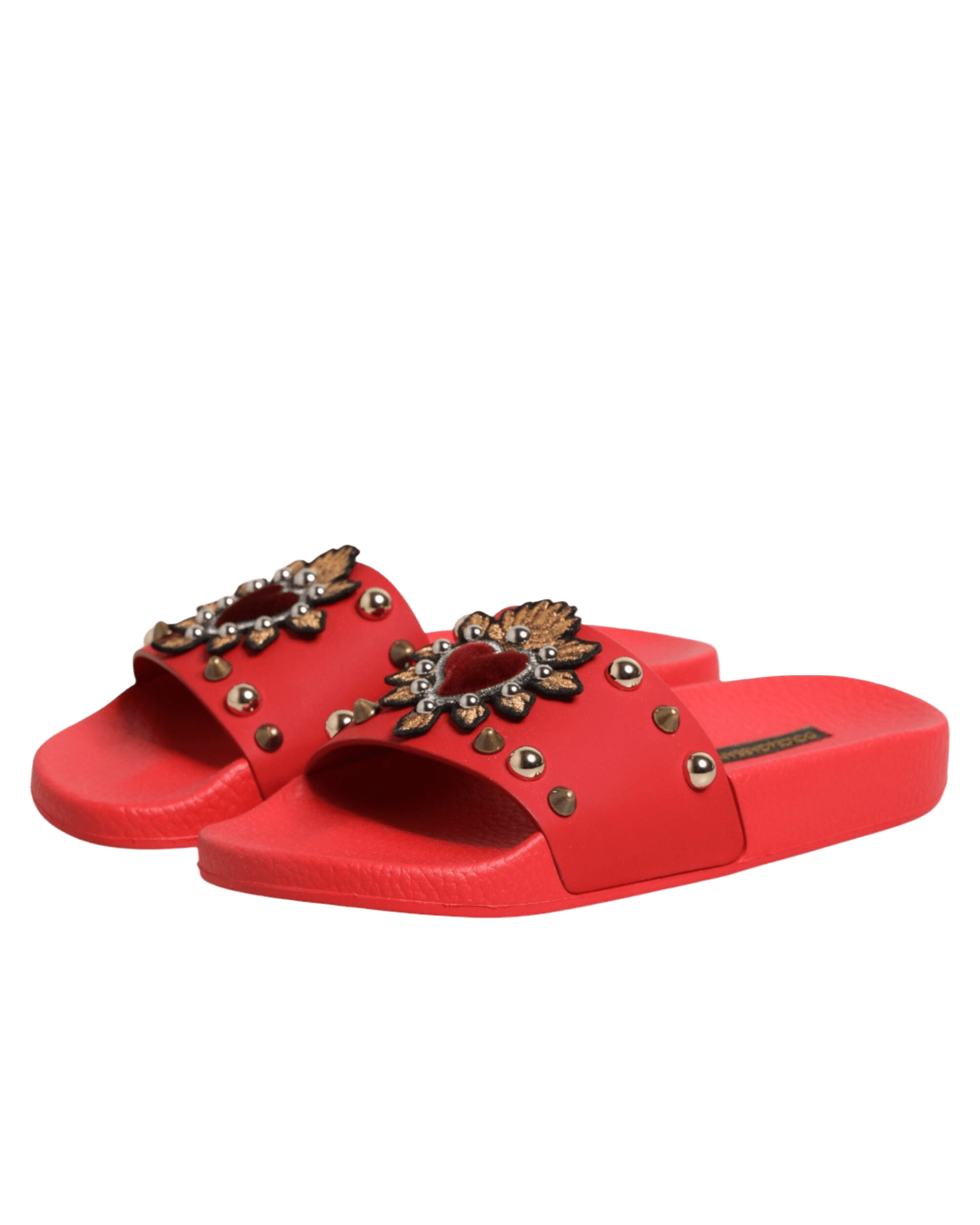 Dolce & Gabbana Red Sacred Heart Stud Slides Beachwear Shoes Sandals