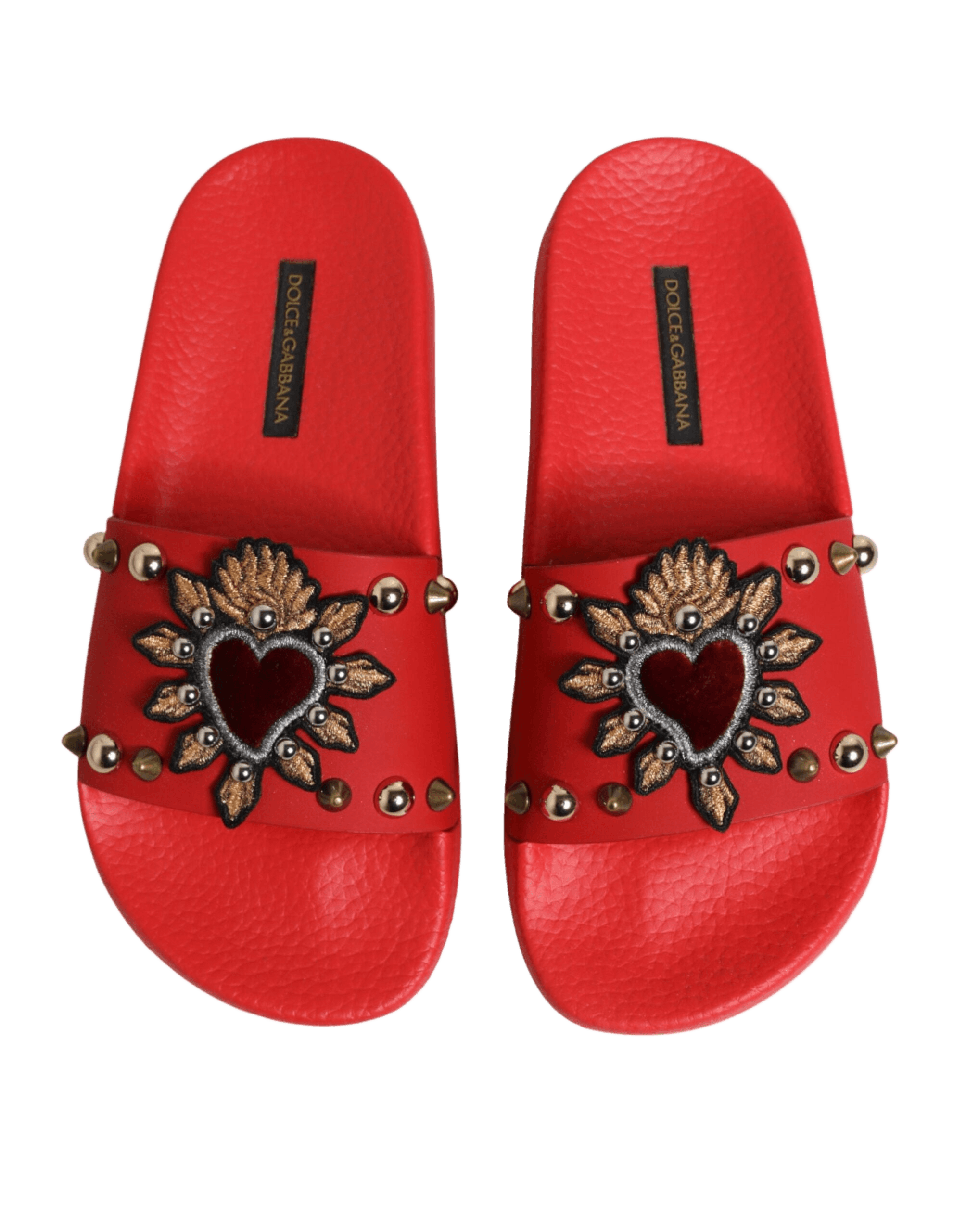 Dolce & Gabbana Red Sacred Heart Stud Slides Beachwear Shoes Glam Steals