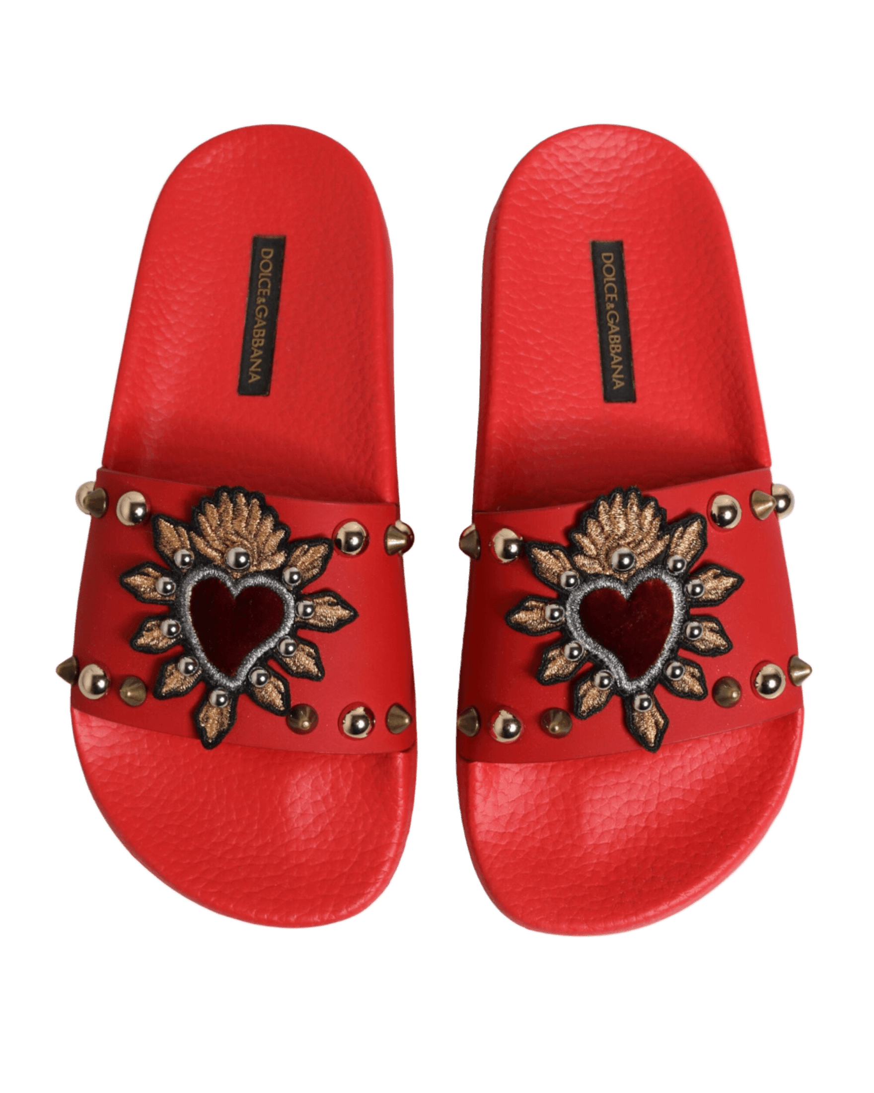Dolce & Gabbana Red Sacred Heart Stud Slides Beachwear Shoes Sandals