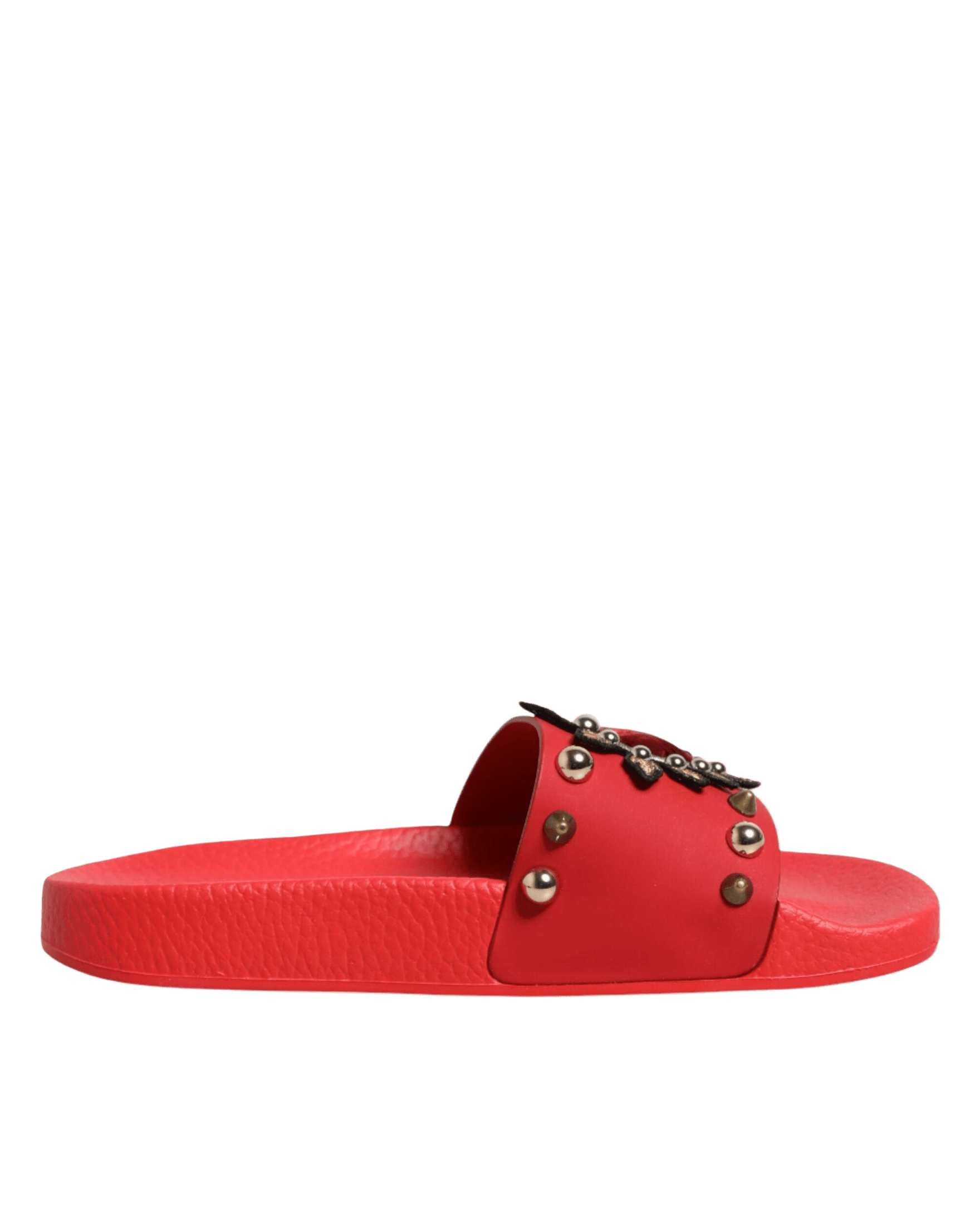 Dolce & Gabbana Red Sacred Heart Stud Slides Beachwear Shoes Sandals