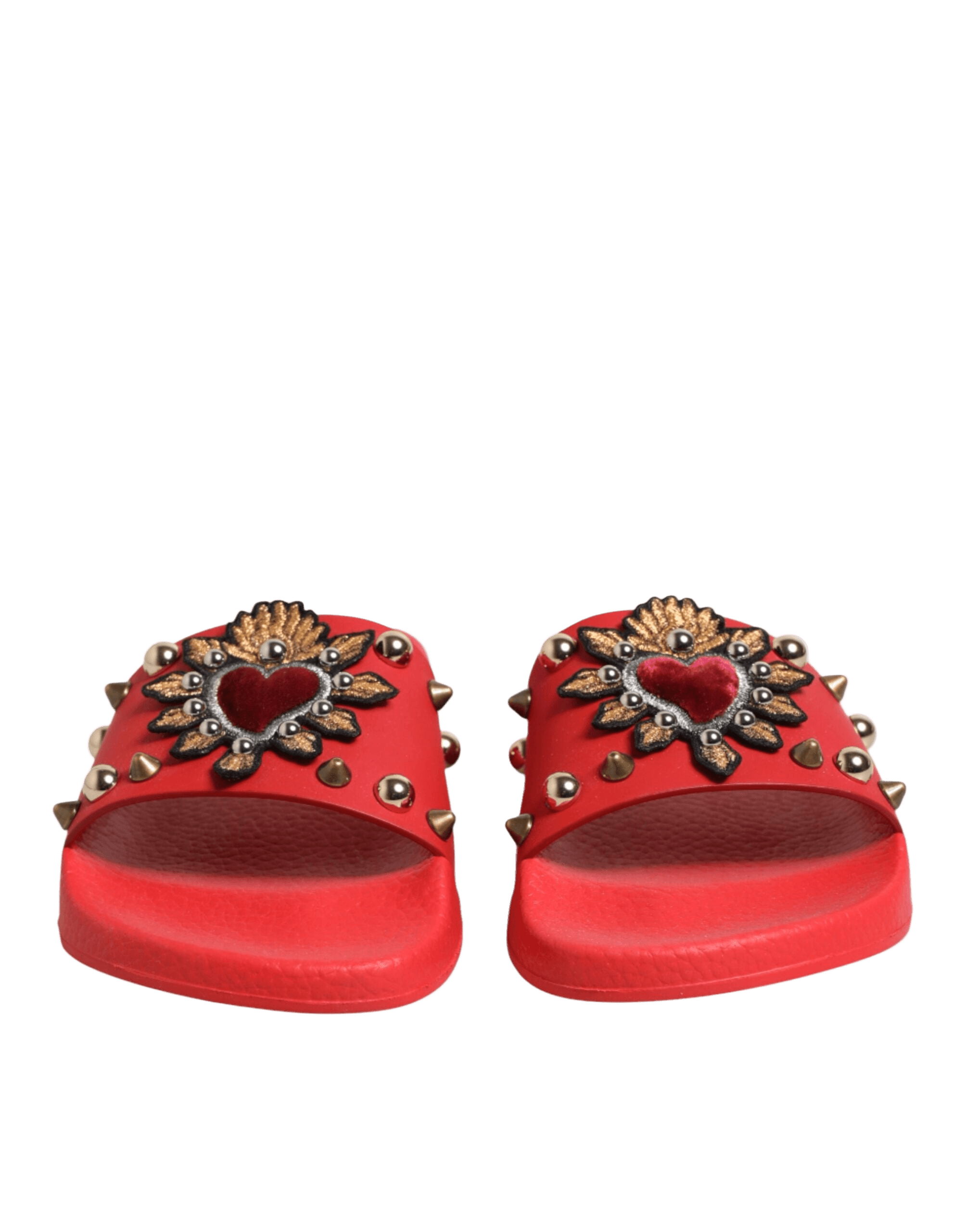 Dolce & Gabbana Red Sacred Heart Stud Slides Beachwear Shoes Glam Steals