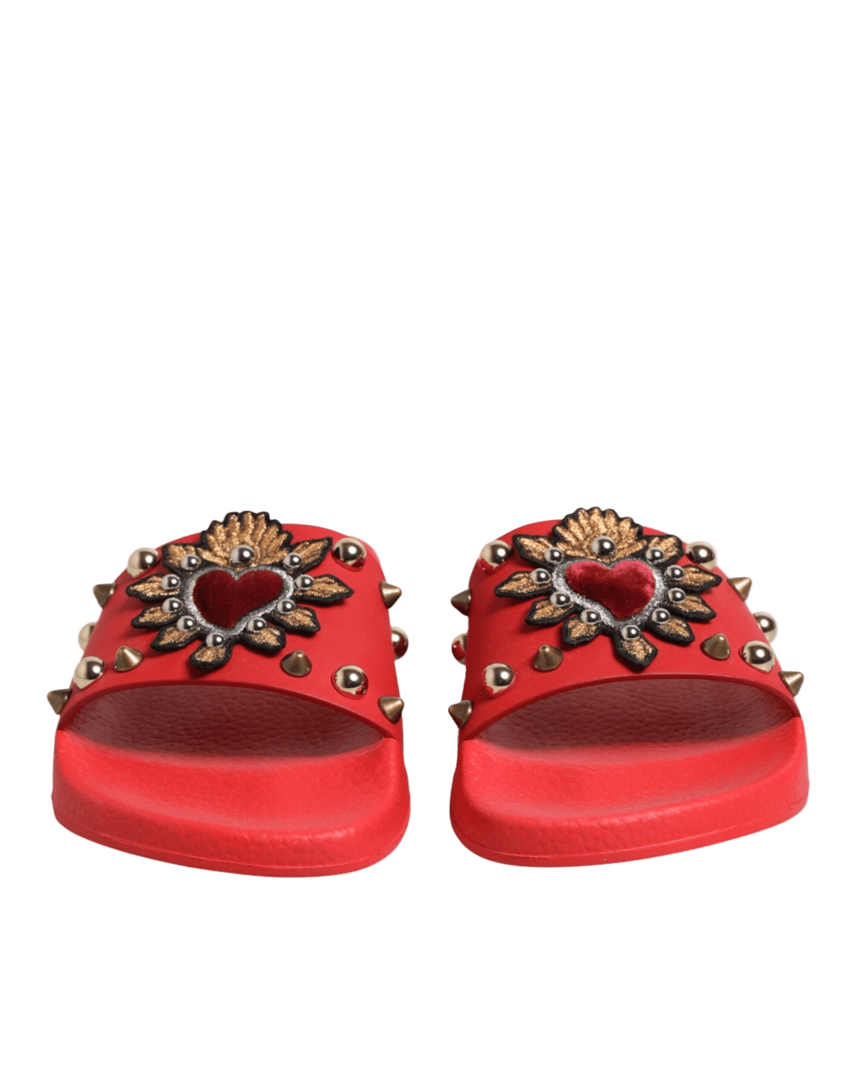 Dolce & Gabbana Red Sacred Heart Stud Slides Beachwear Shoes Sandals