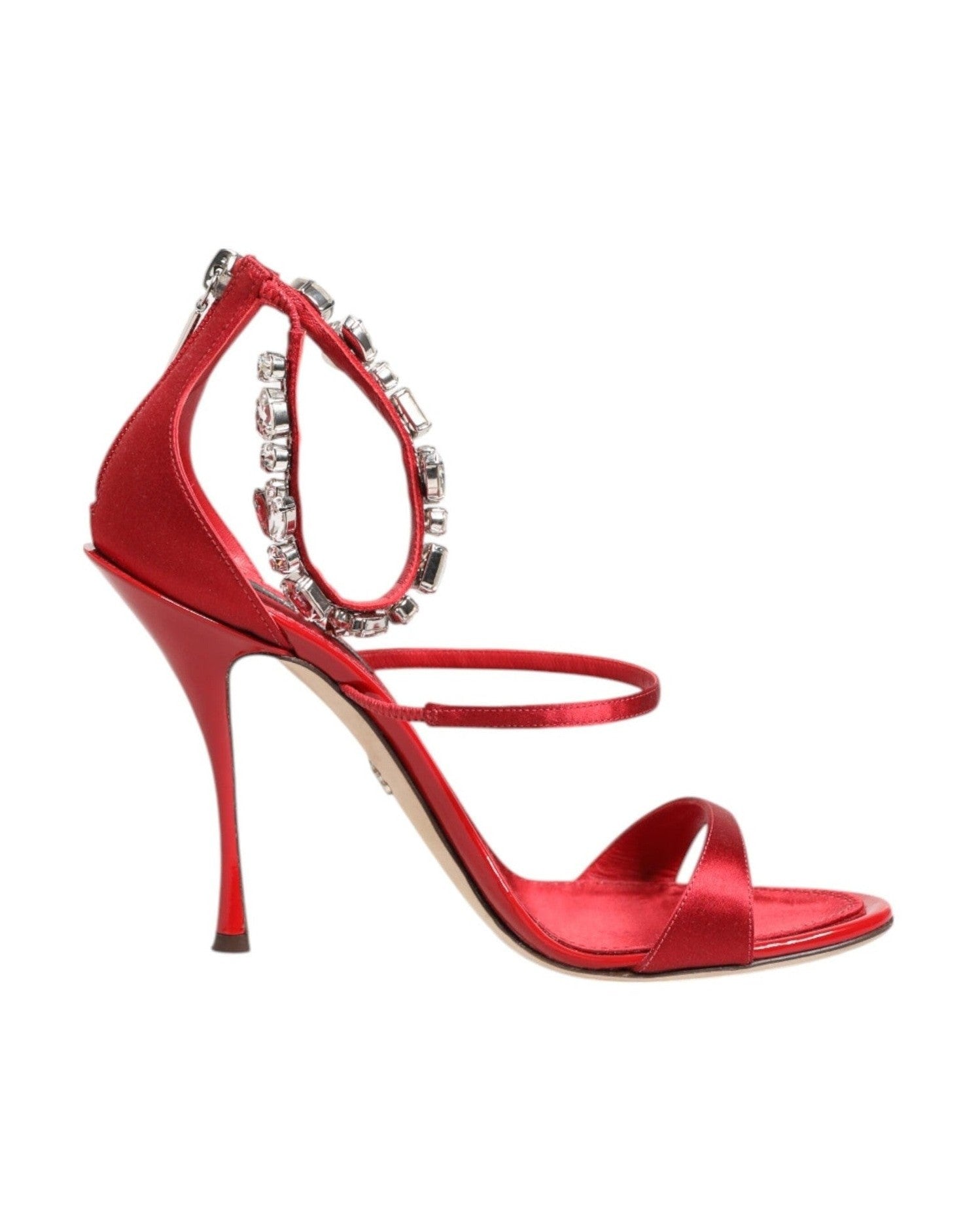 Dolce & Gabbana Red Satin Crystals Keira Sandals Heels Shoes Heels