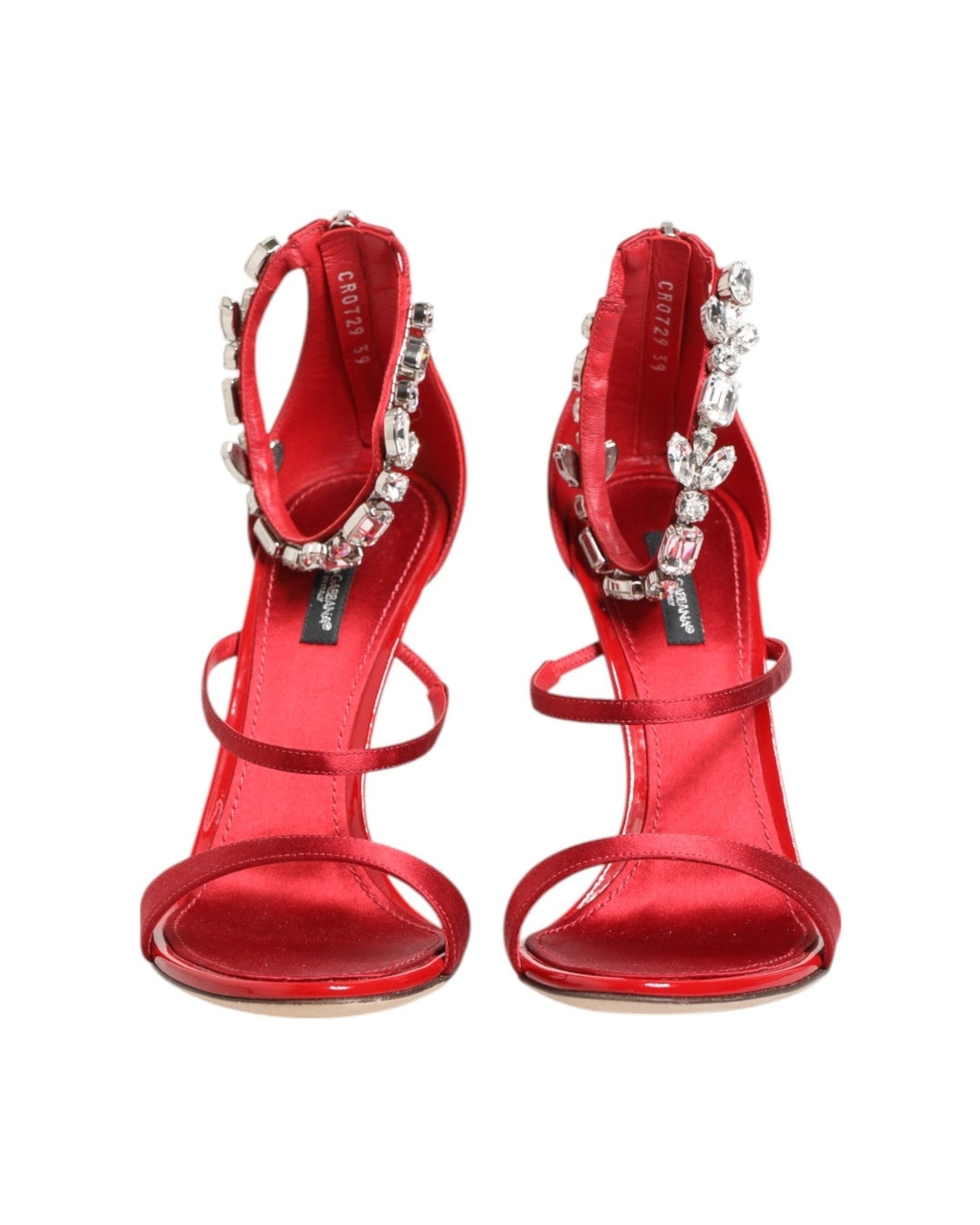 Dolce & Gabbana Red Satin Crystals Keira Sandals Heels Shoes Heels
