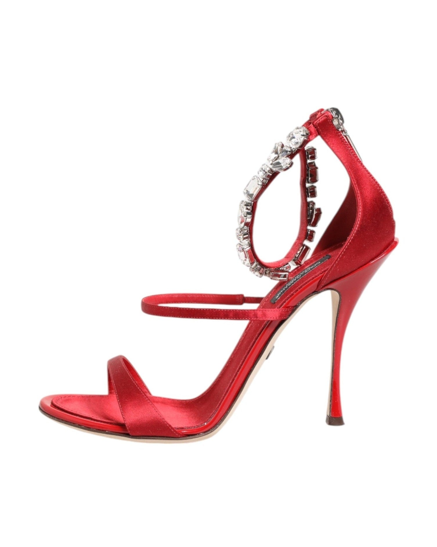 Dolce & Gabbana Red Satin Crystals Keira Sandals Heels Shoes Heels