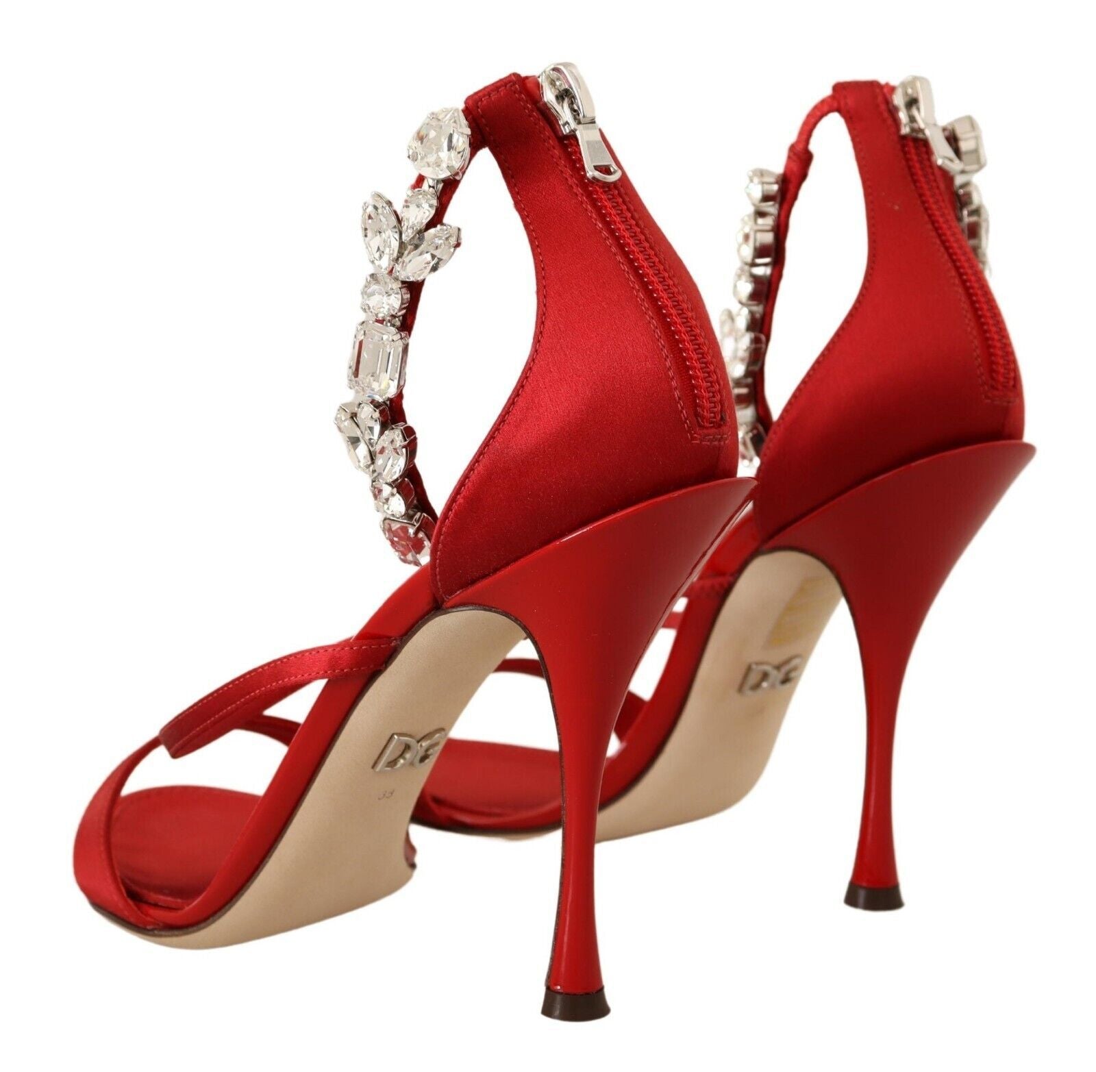 Dolce & Gabbana Red Satin Crystals Sandals Keira Heels Glam Steals
