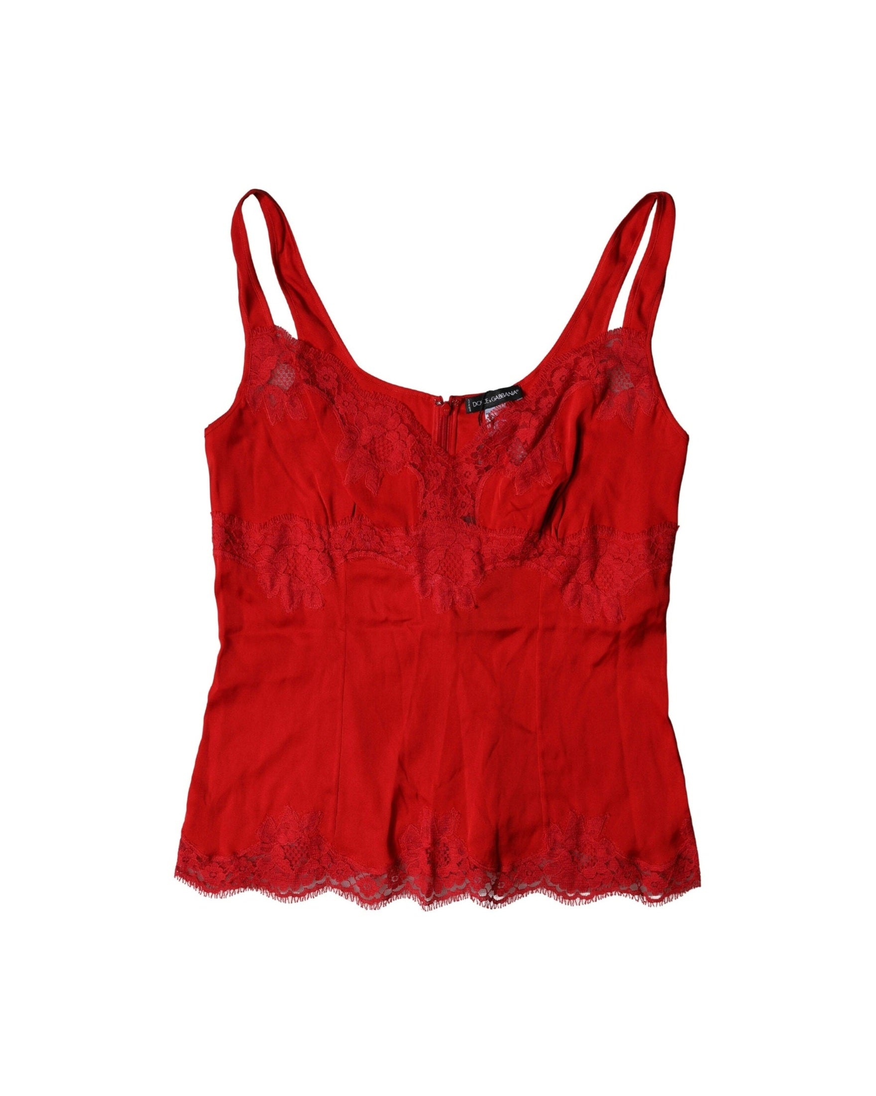 Dolce & Gabbana Red Silk Floral Lace Camisole Top