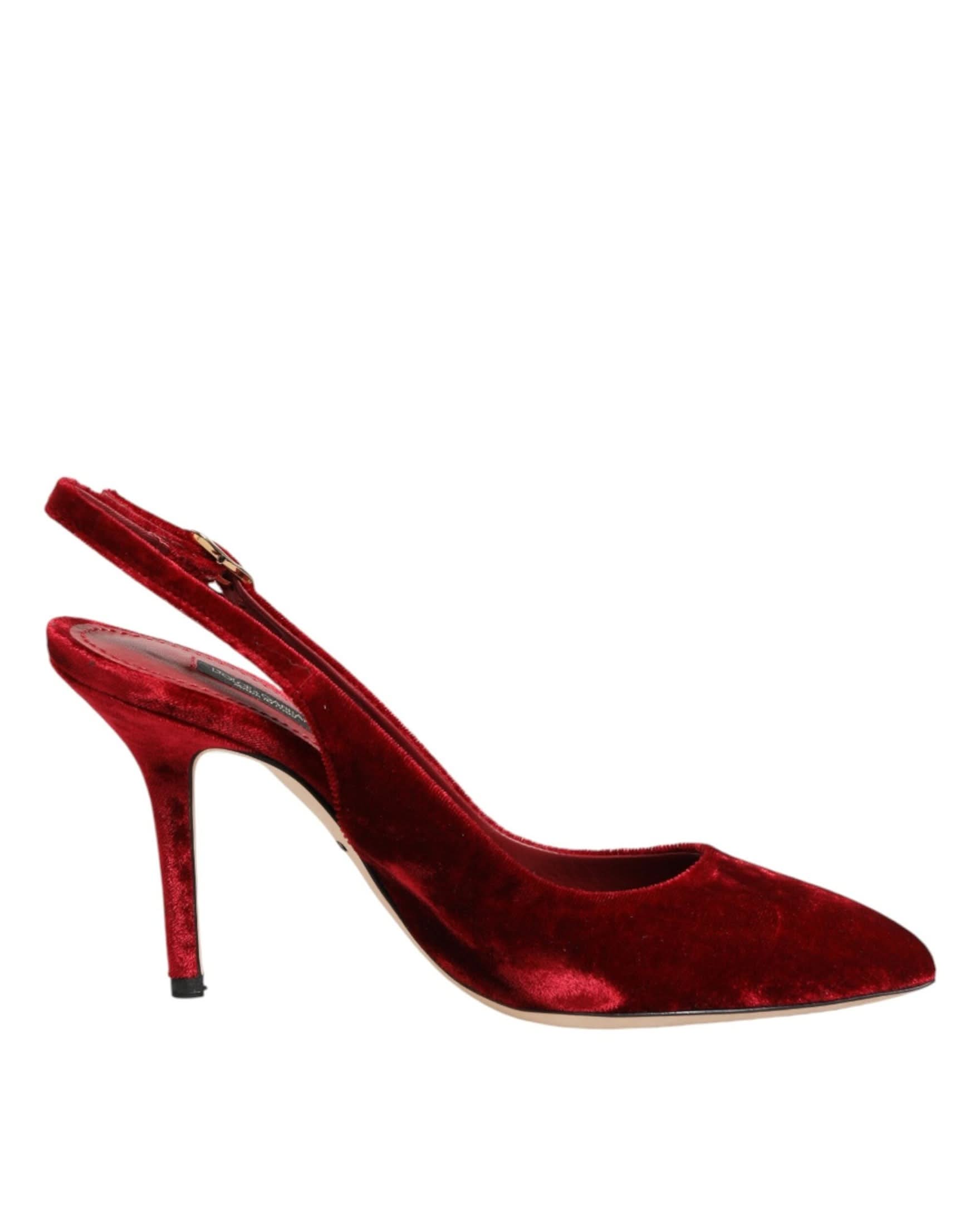 Dolce & Gabbana Red Suede High Heels Slingbacks Sandals Shoes Heels