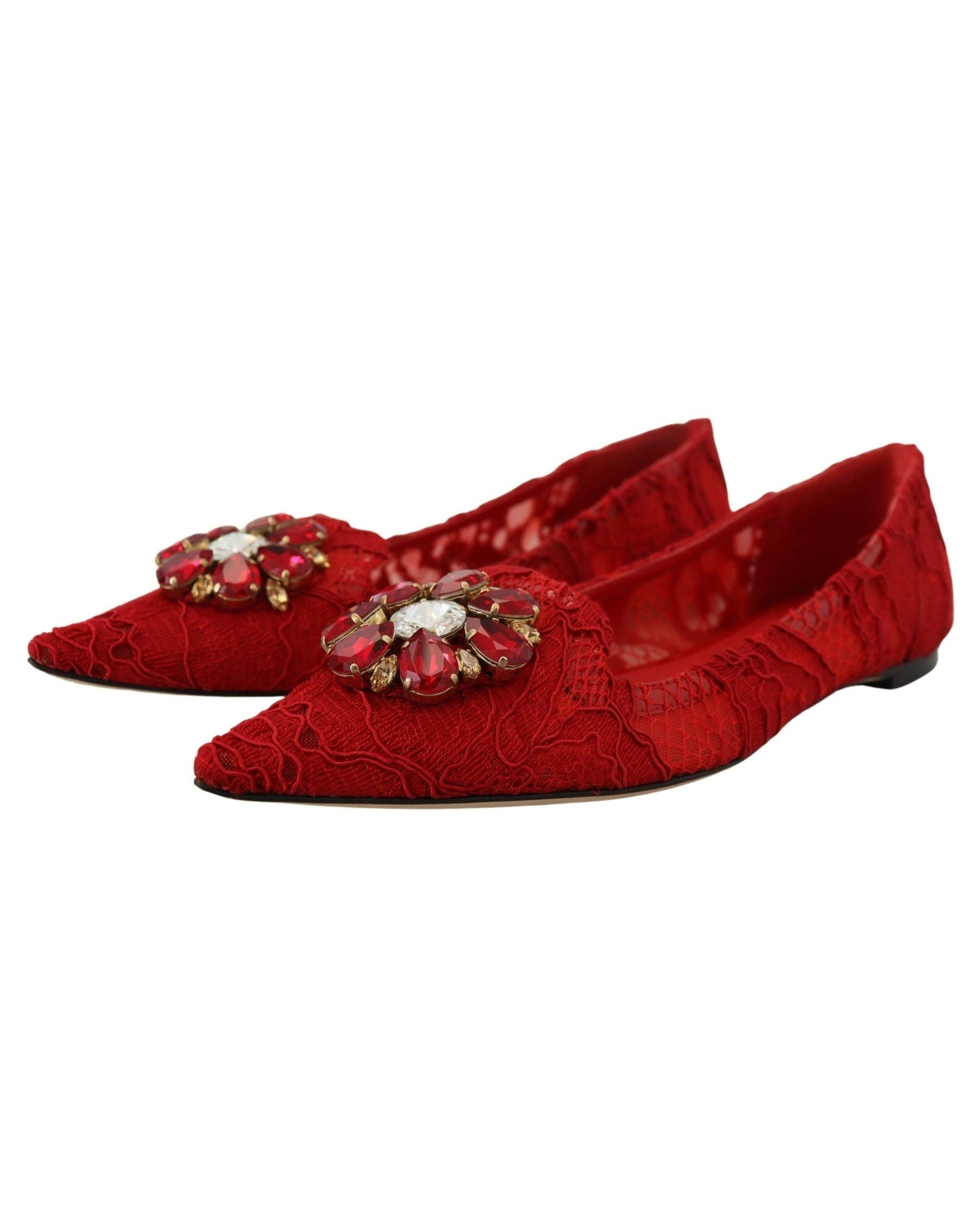 Dolce & Gabbana Red Taormina Crystals Loafers Flats Flats