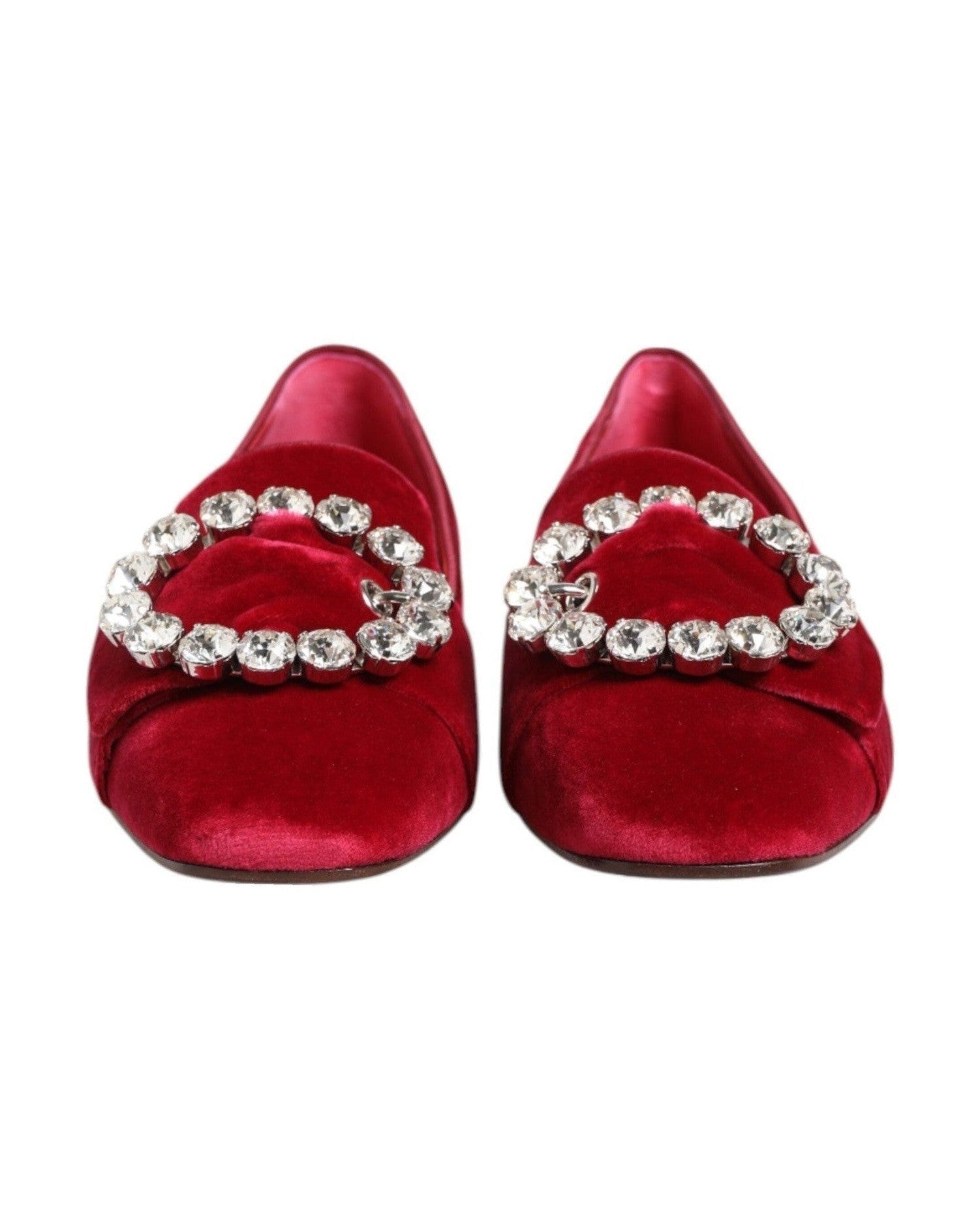 Dolce & Gabbana Red Velvet Crystal Buckle Loafers Flats Shoes Glam Steals
