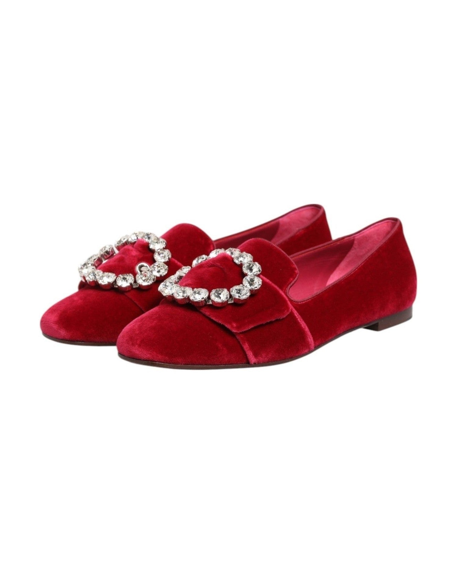 Dolce & Gabbana Red Velvet Crystal Buckle Loafers Flats Shoes Glam Steals