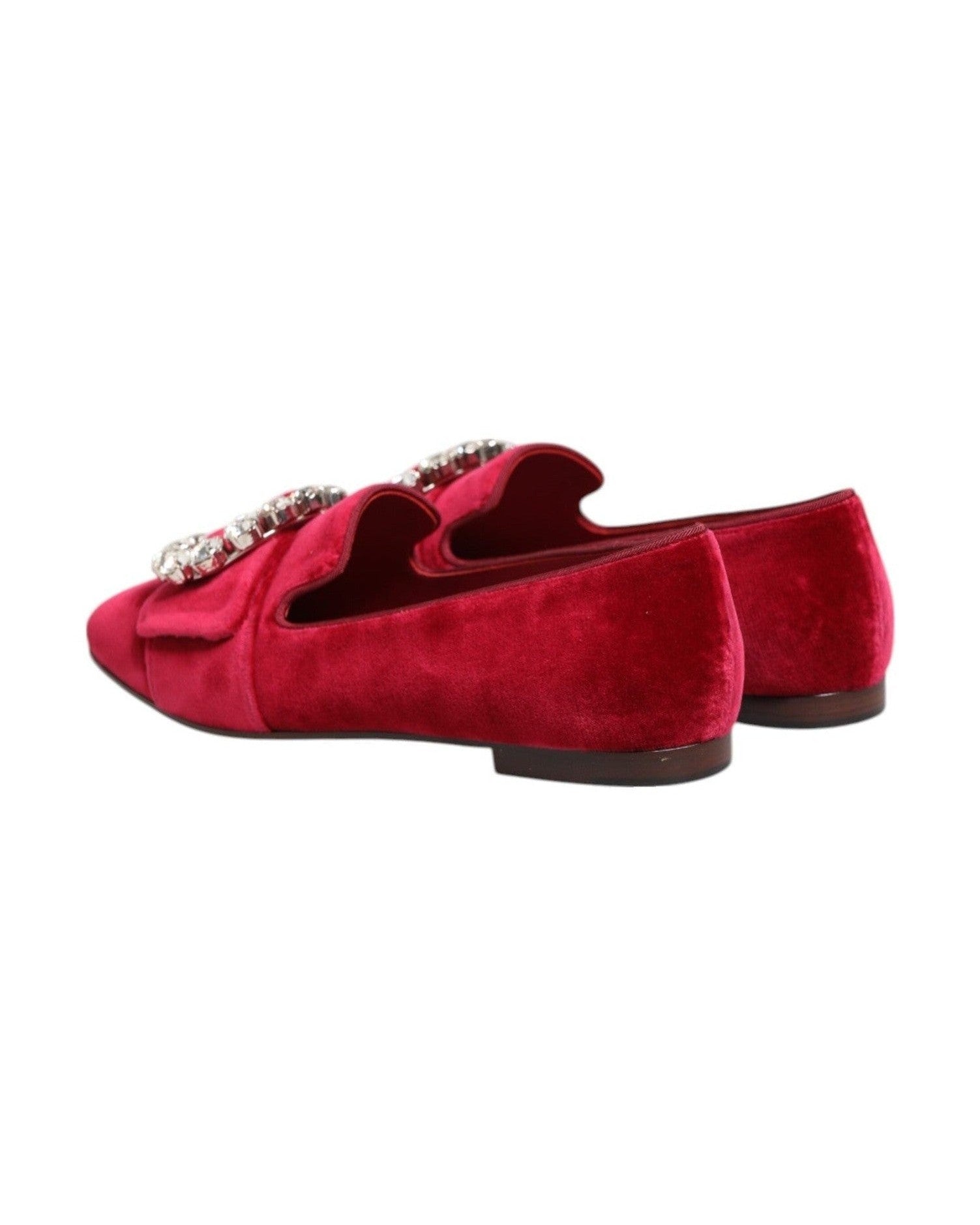 Dolce & Gabbana Red Velvet Crystal Buckle Loafers Flats Shoes Glam Steals