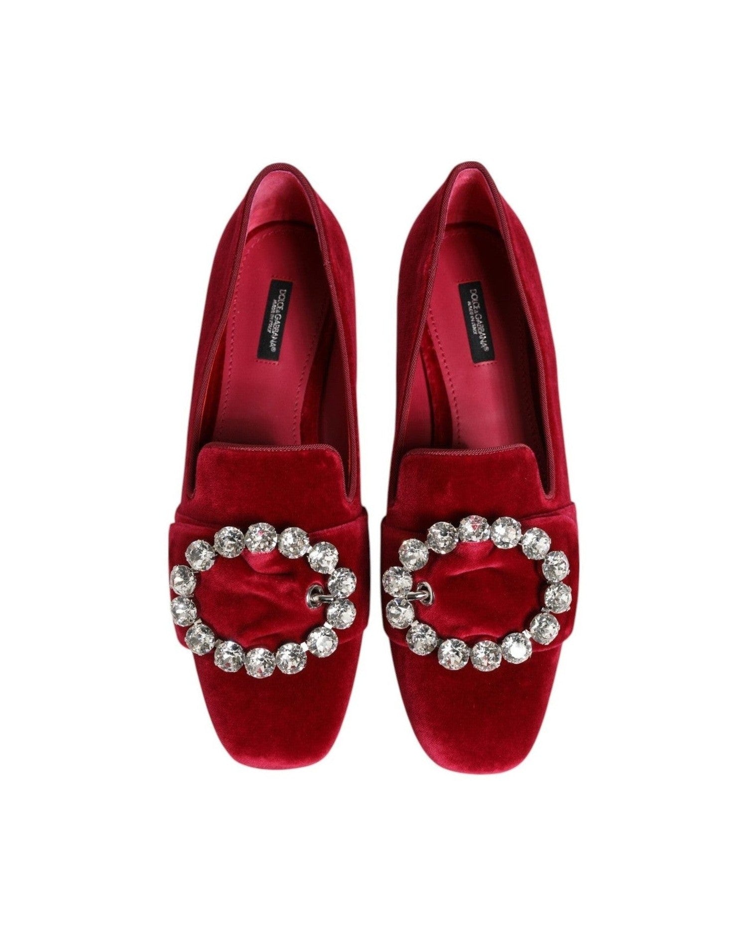 Dolce & Gabbana Red Velvet Crystal Buckle Loafers Flats Shoes Glam Steals