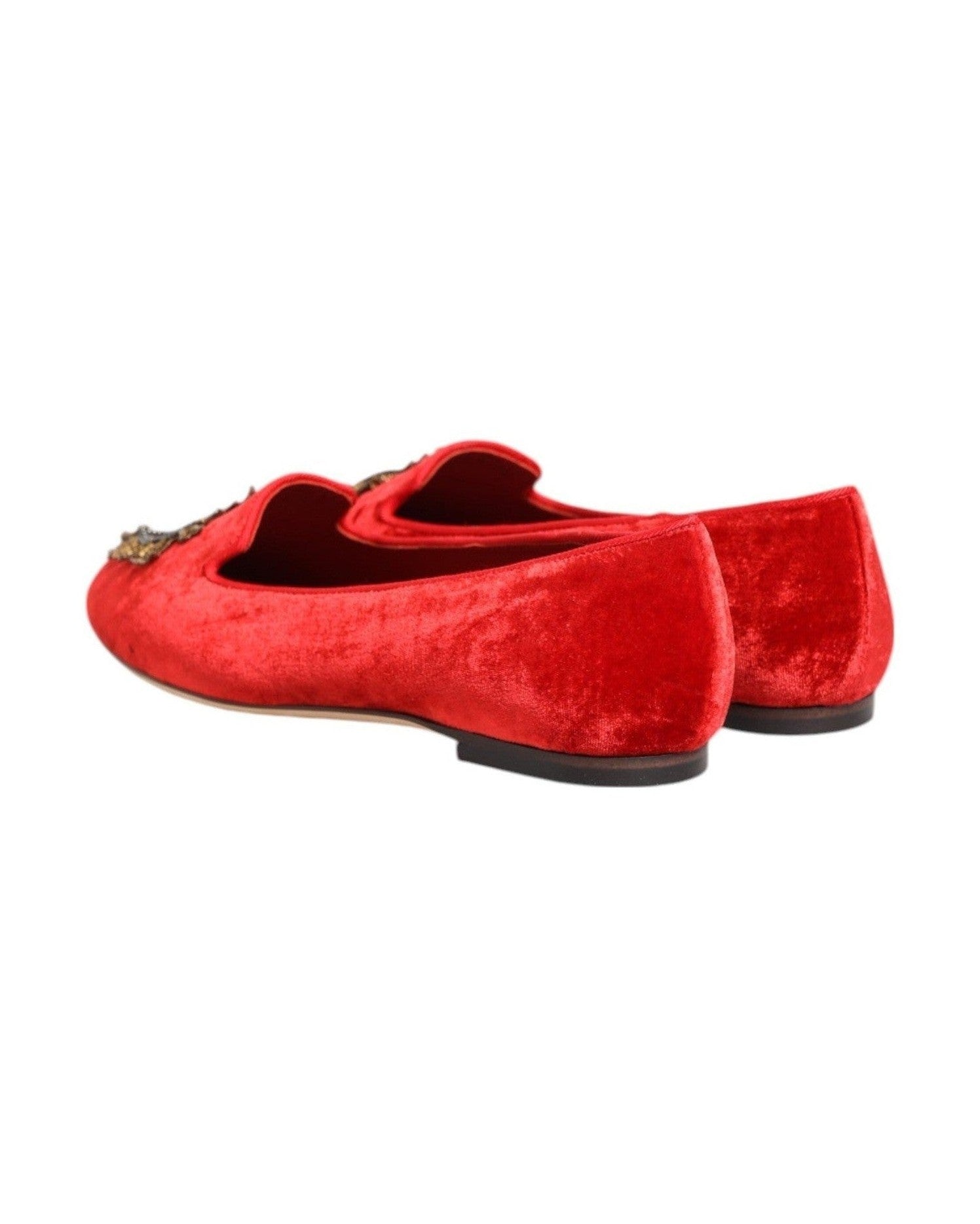 Dolce & Gabbana Red Velvet Dg Heart Loafers Flats Shoes Shoes
