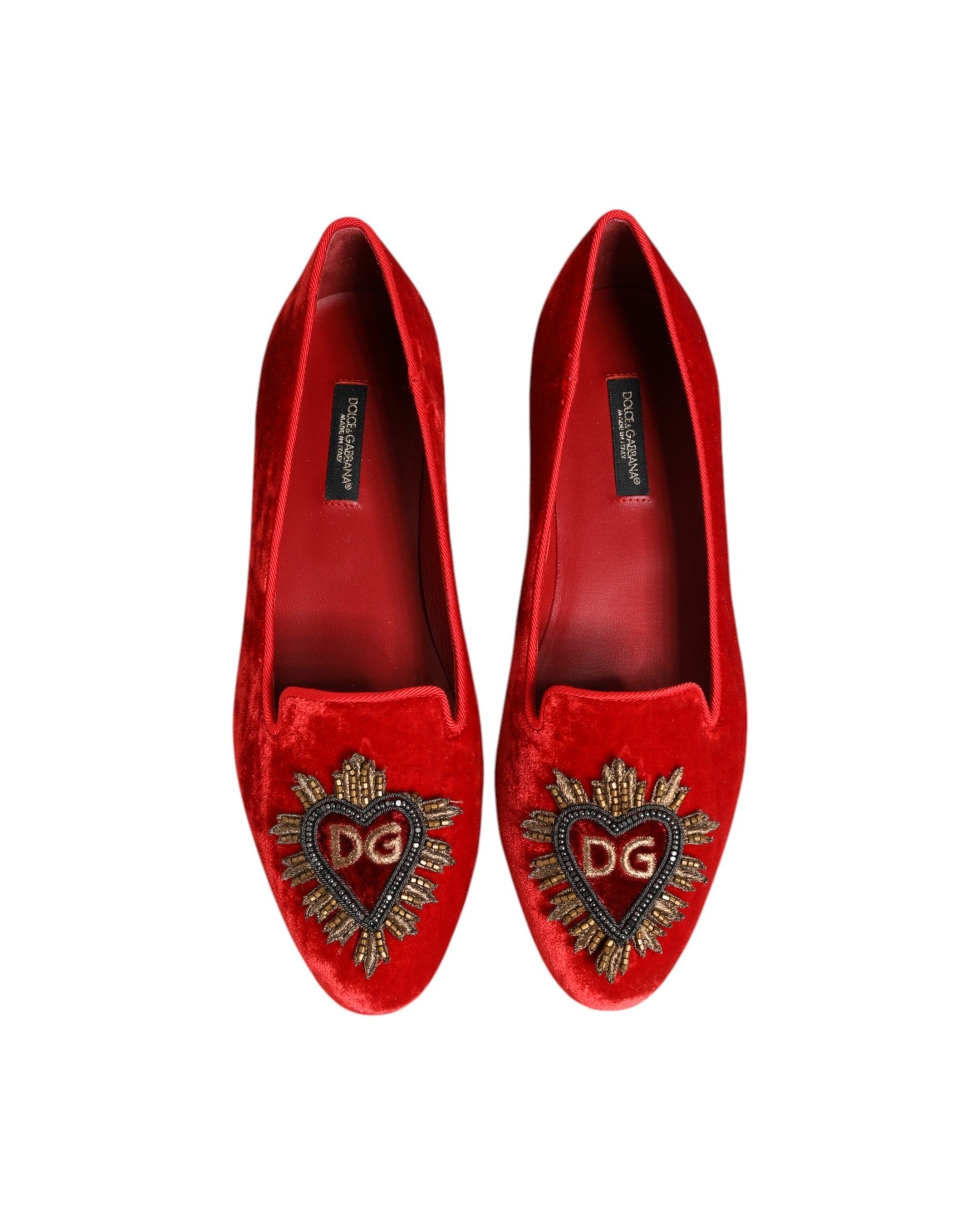 Dolce & Gabbana Red Velvet Dg Heart Loafers Flats Shoes Glam Steals