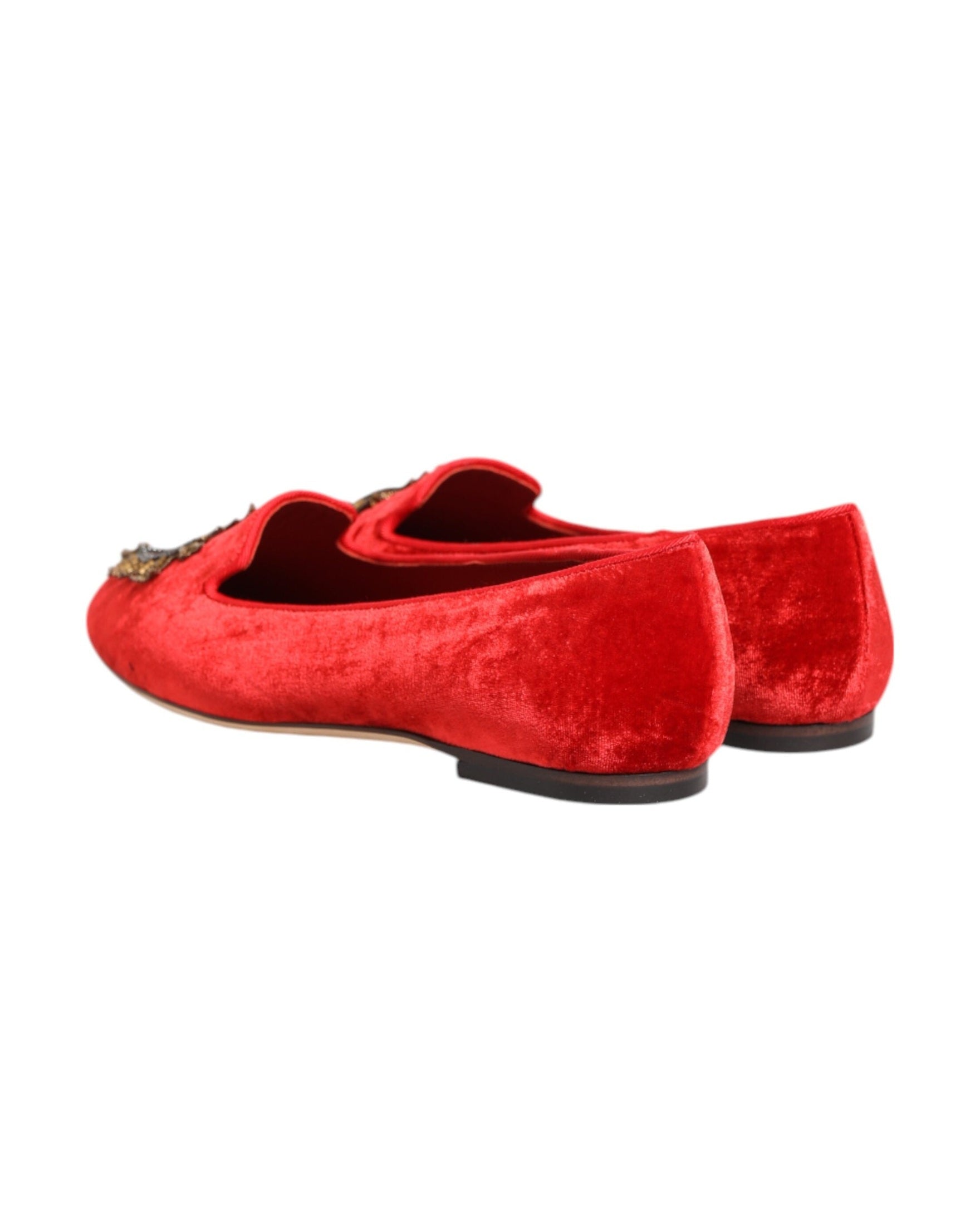 Dolce & Gabbana Red Velvet Dg Heart Loafers Flats Shoes Glam Steals