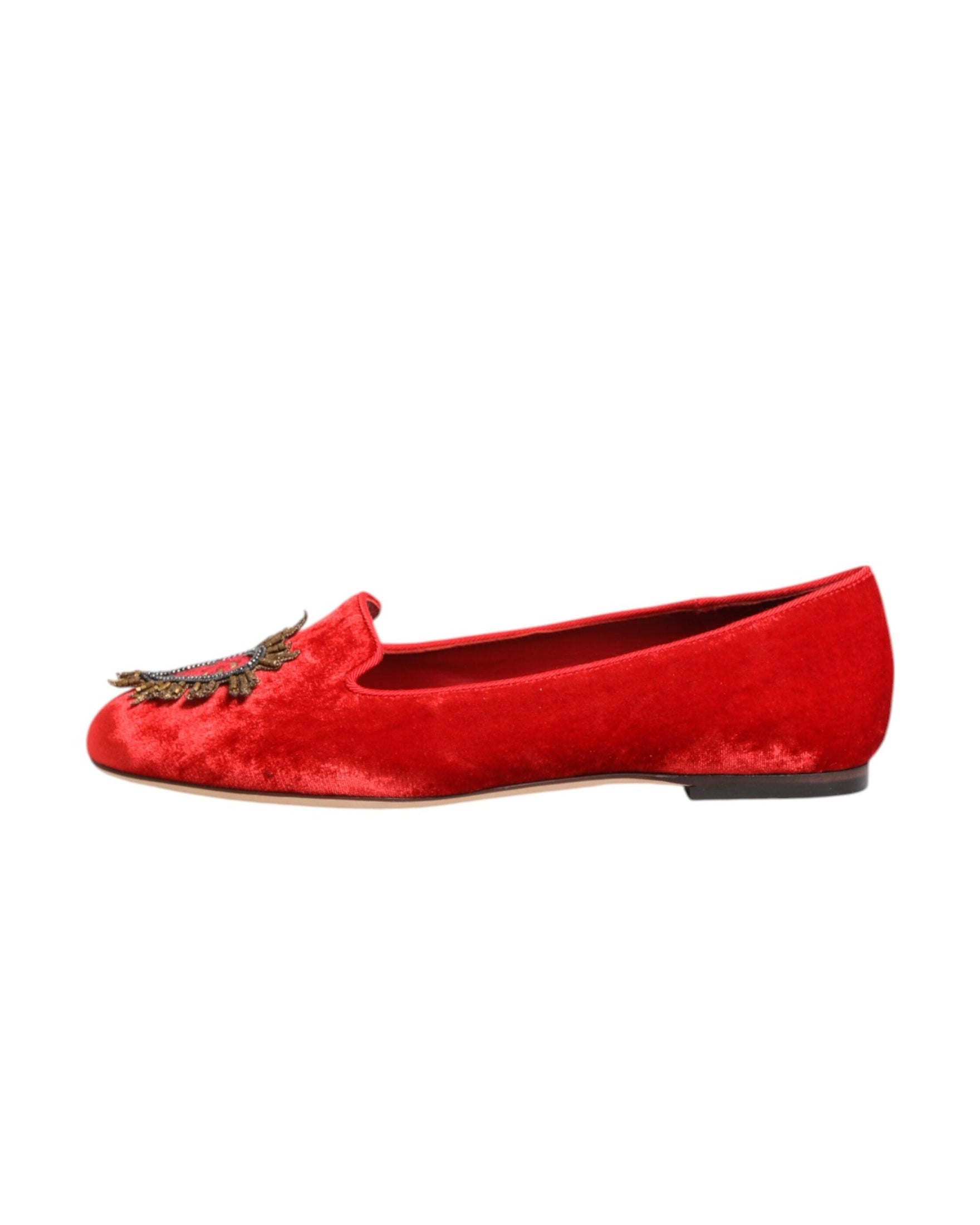 Dolce & Gabbana Red Velvet Dg Heart Loafers Flats Shoes Glam Steals