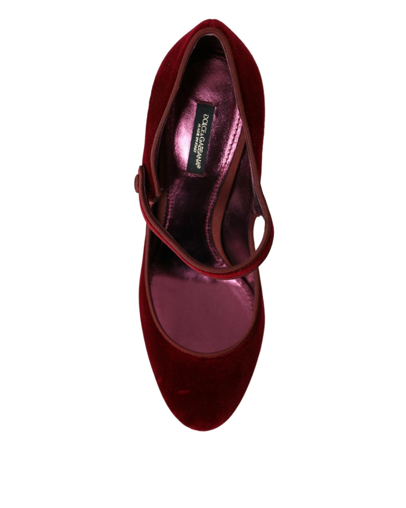 Dolce & Gabbana Red Velvet Gold Crystals Heels Mary Jane Shoes Heels