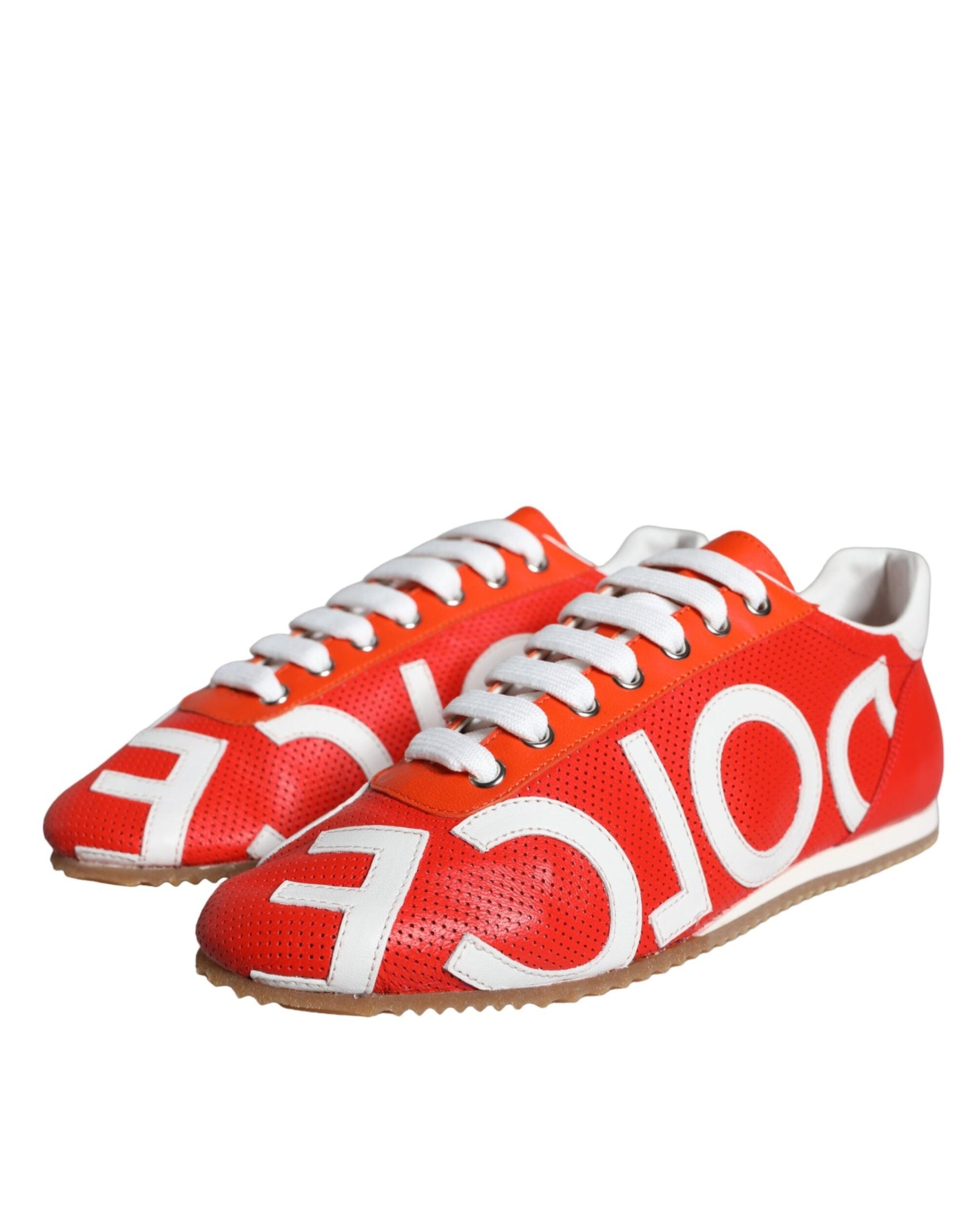Dolce & Gabbana Red White Leather Logo Casual Sneakers Shoes Glam Steals