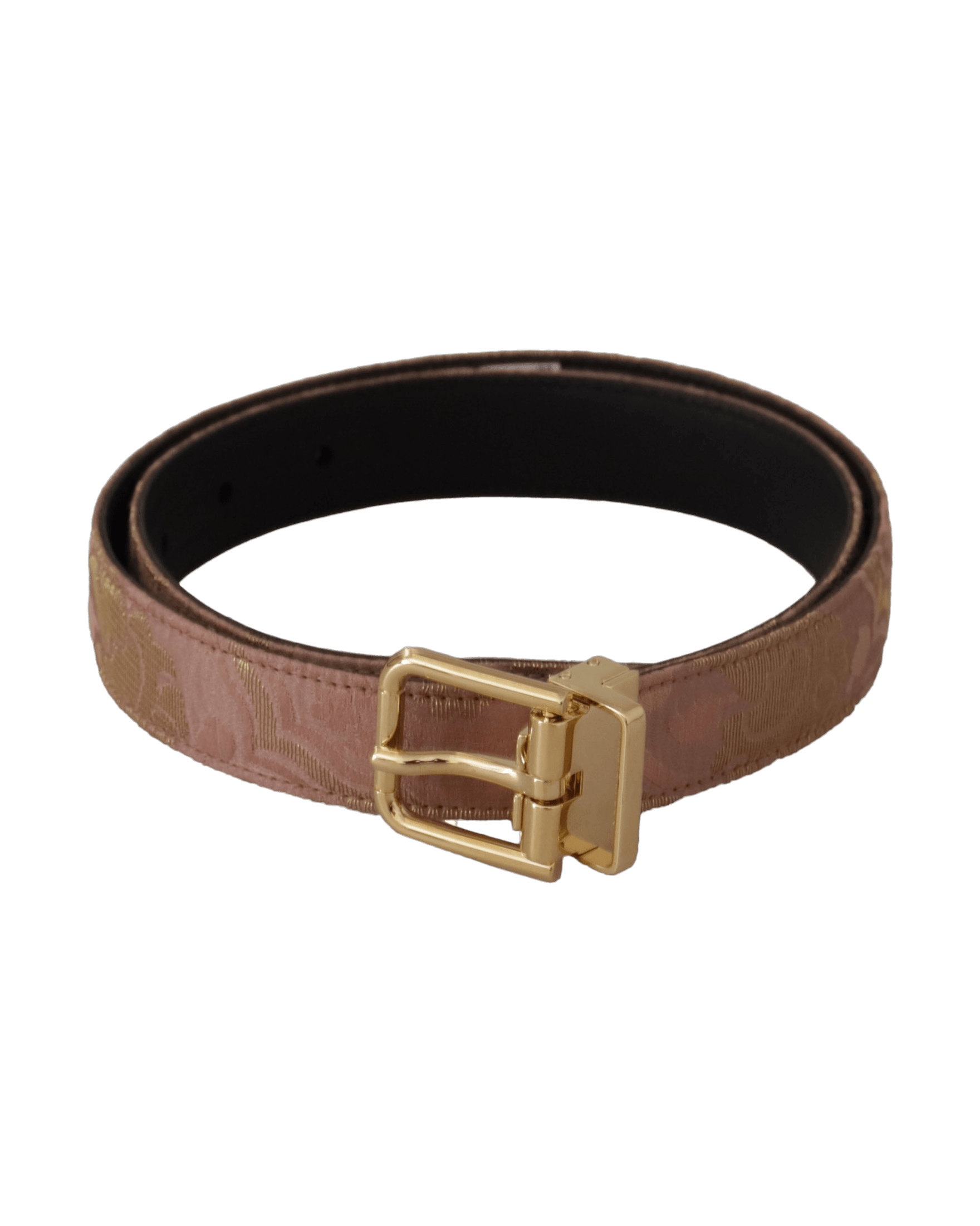 Dolce & Gabbana Gold Rose Leather Logo Engraved Metal Buckle Belt Belts