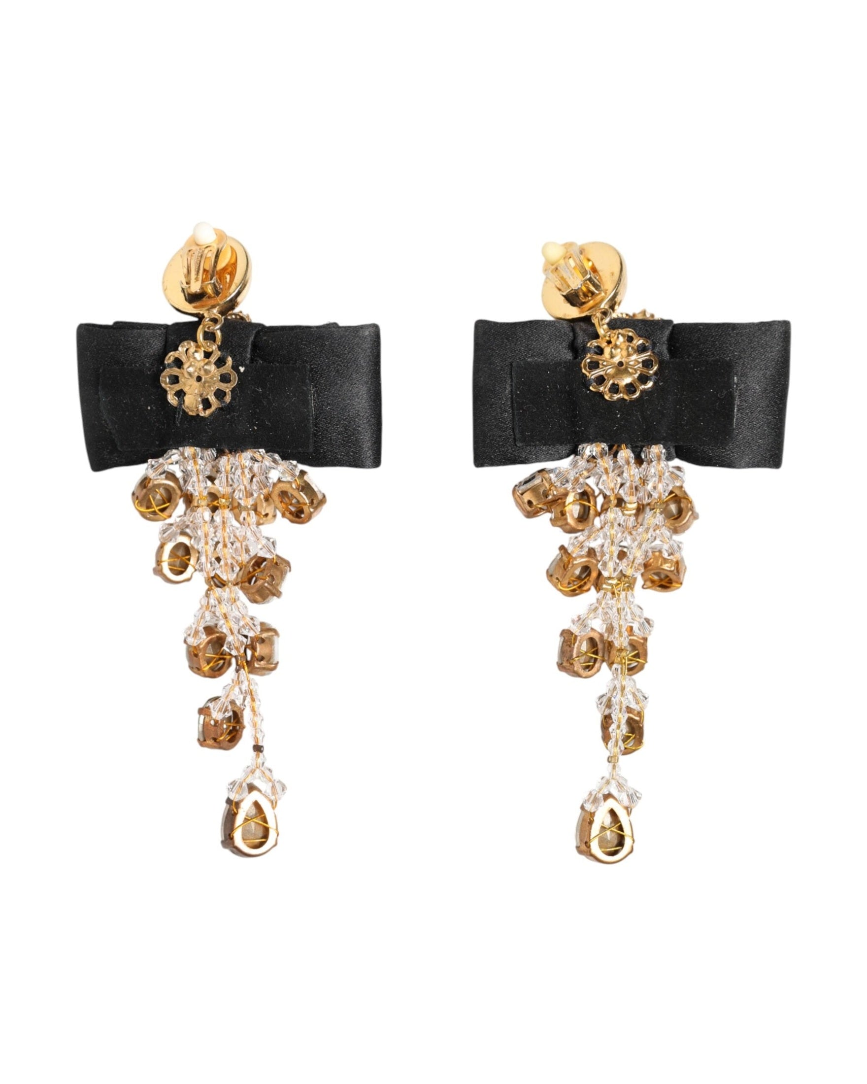 Dolce & Gabbana Satin Crystal Chandelier Bow Clip On Jewelry Earrings Glam Steals