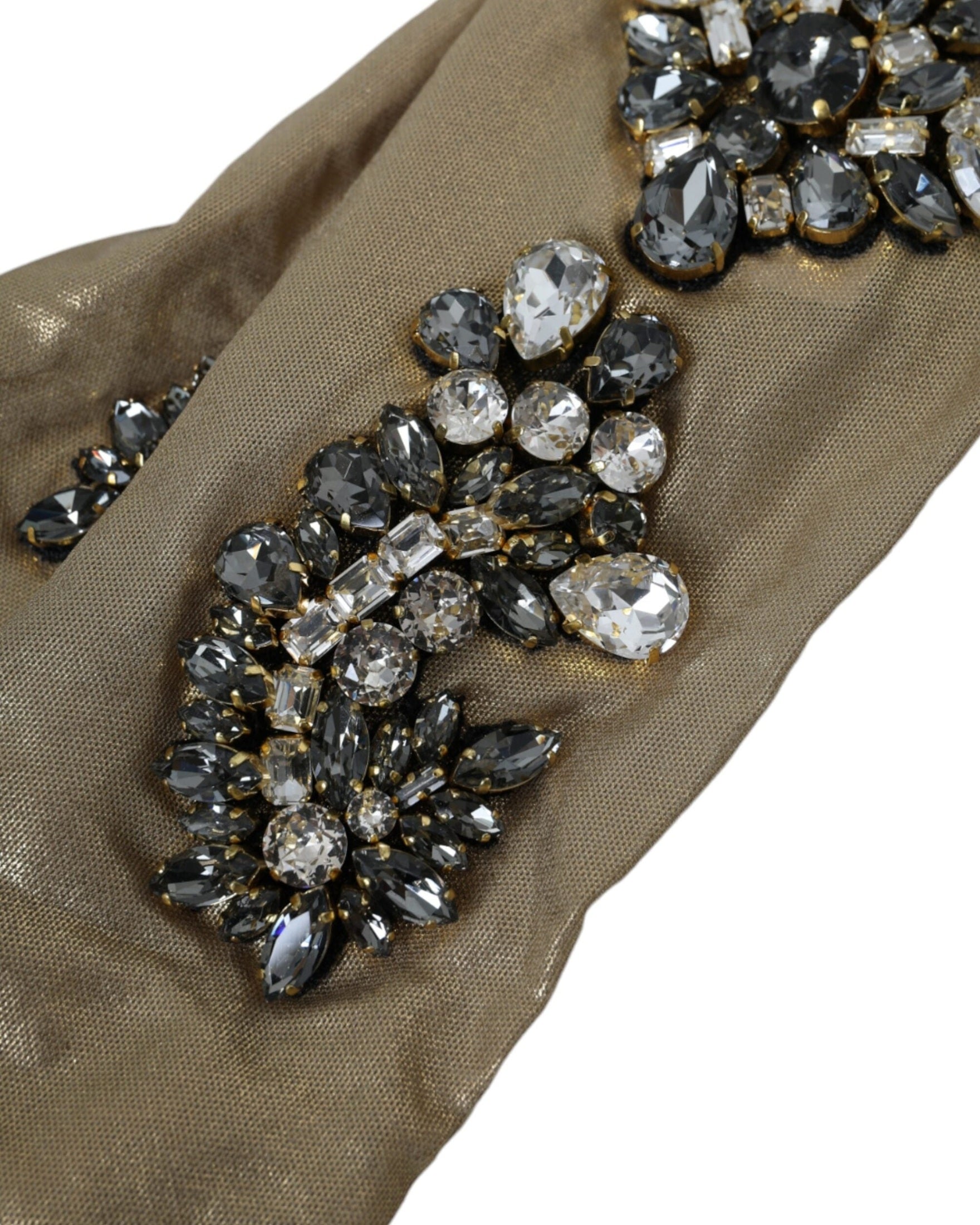 Dolce & Gabbana Satin Crystal Elbow Length Beige Gloves Glam Steals