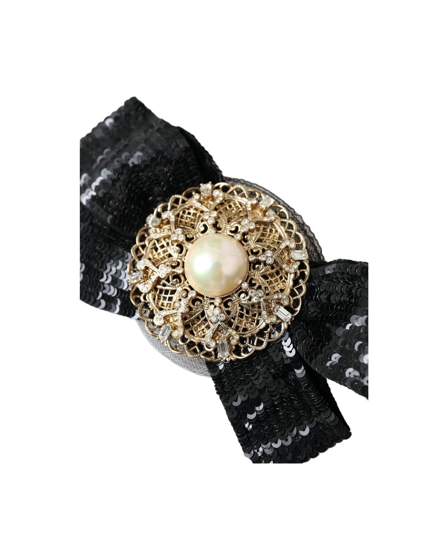 Dolce & Gabbana Black Sequin Pearl Handmade Brooch Hair Pin Hair Pins, Claws & Clips