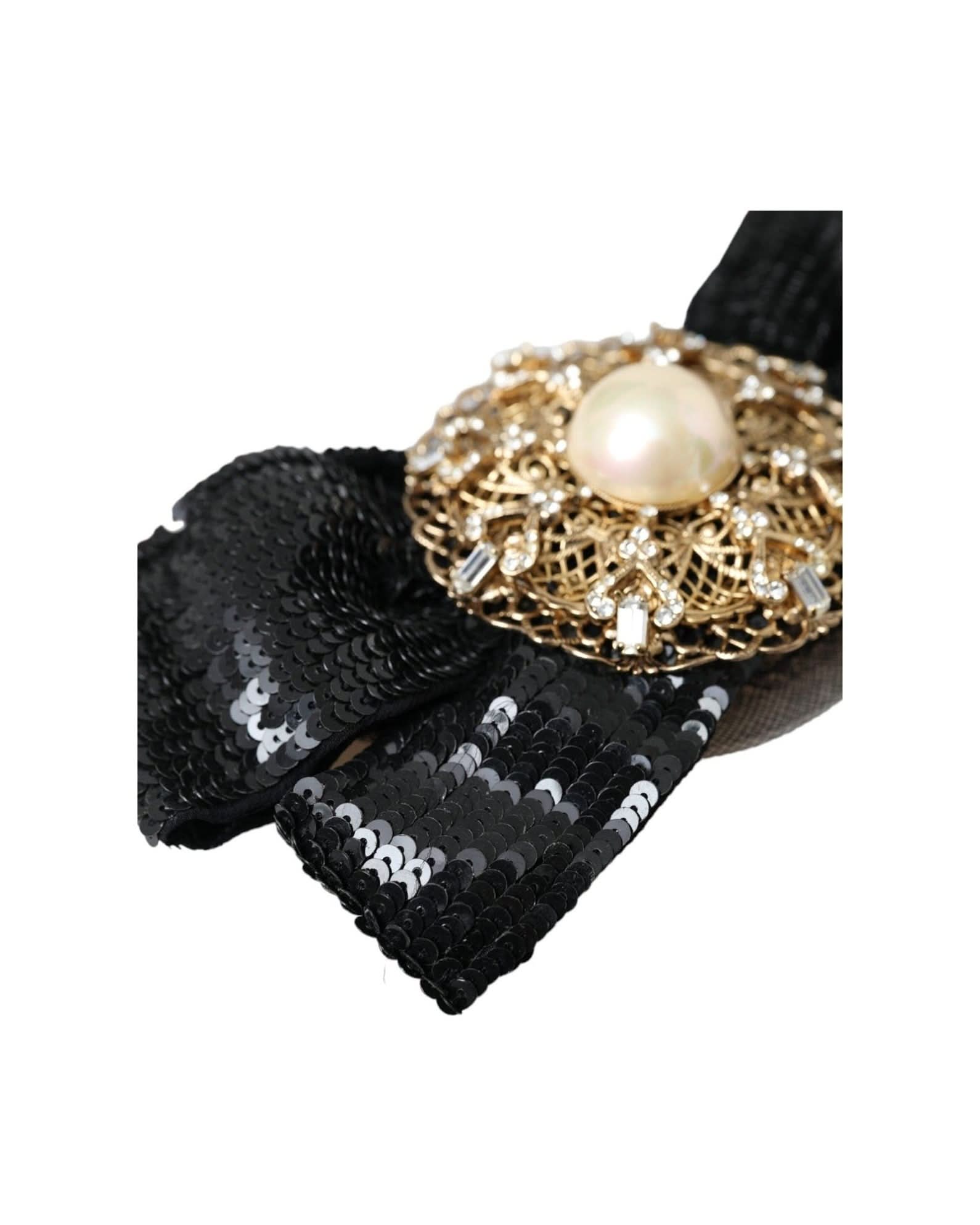 Dolce & Gabbana Black Sequin Pearl Handmade Brooch Hair Pin Hair Pins, Claws & Clips