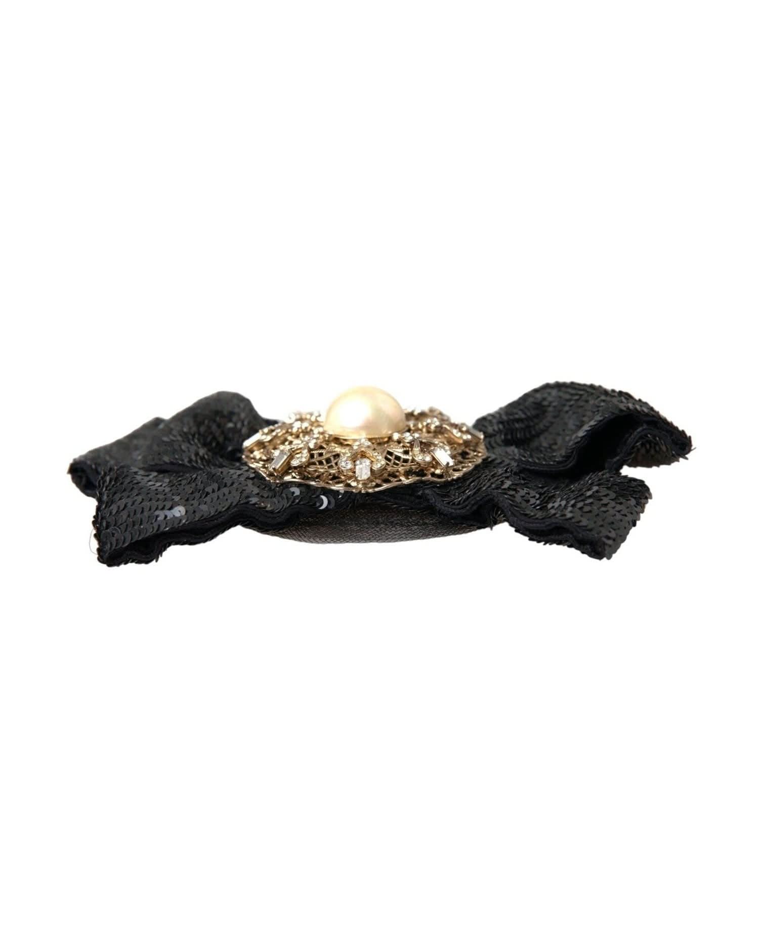 Dolce & Gabbana Black Sequin Pearl Handmade Brooch Hair Pin Hair Pins, Claws & Clips