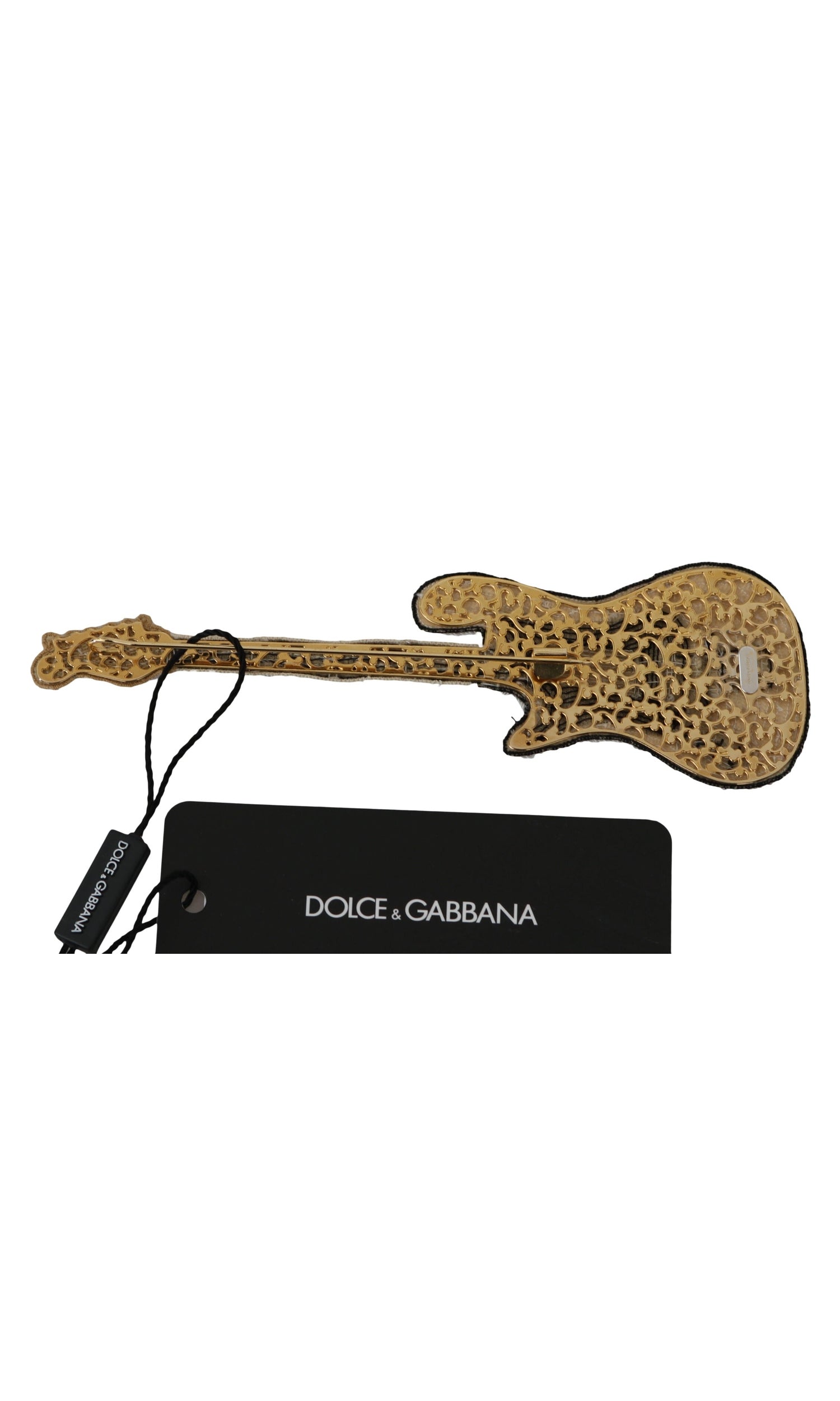 Dolce & Gabbana Sequined Guitar Pin Gold Brooch Glam Steals