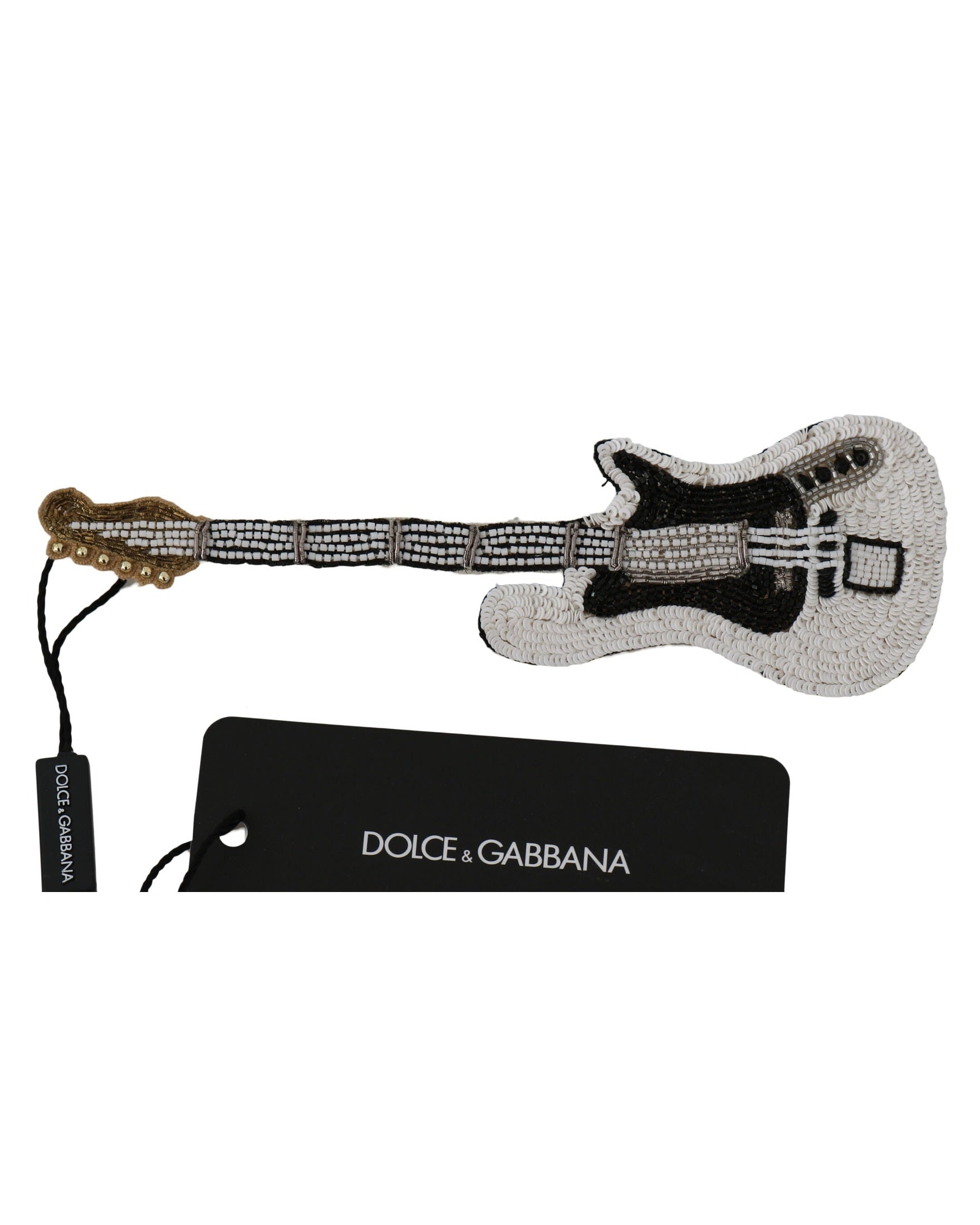 Dolce & Gabbana Sequined Guitar Pin Gold Brooch Glam Steals