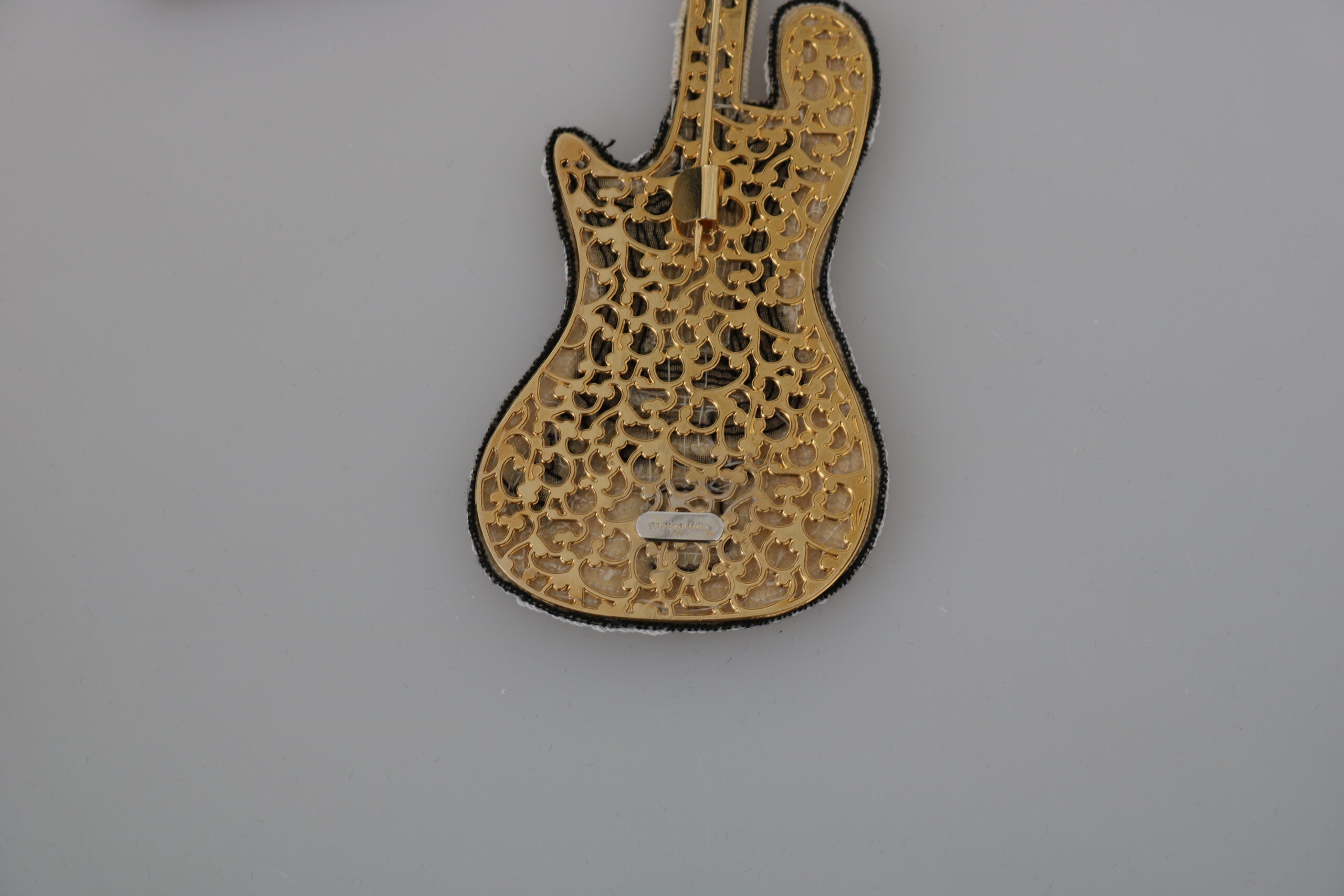 Dolce & Gabbana Sequined Guitar Pin Gold Brooch Glam Steals