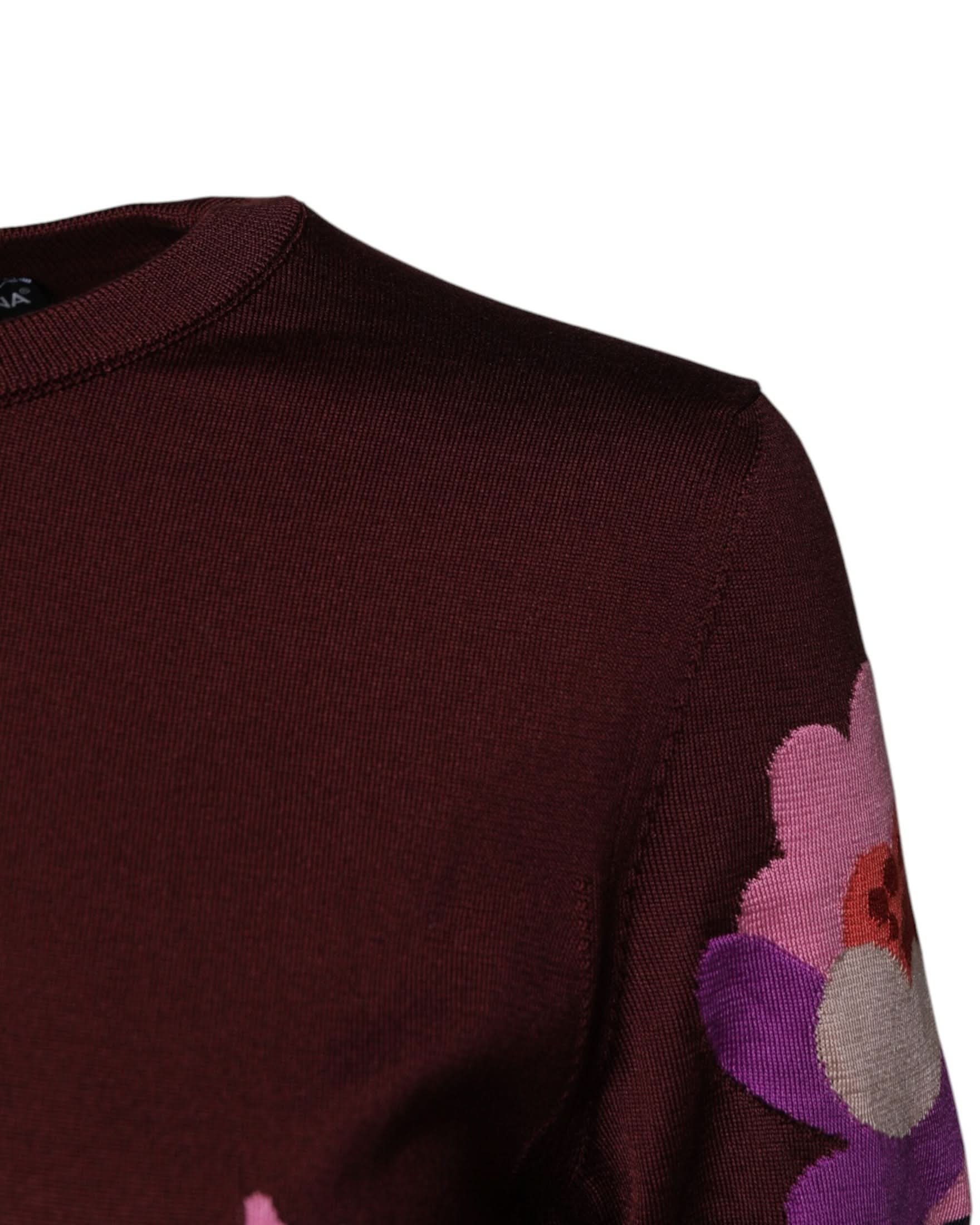 Dolce & Gabbana Silk Maroon Floral Crew Neck Blouse Top Blouses