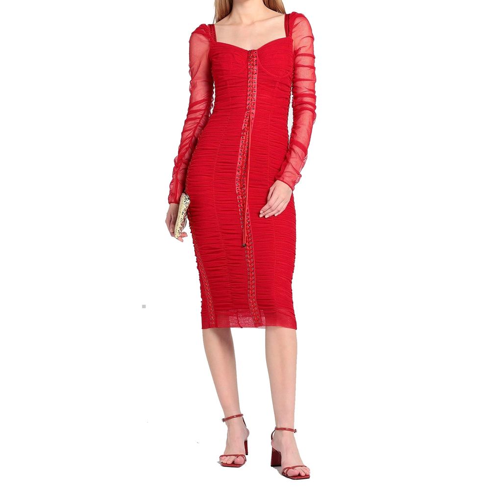 Dolce & Gabbana Silk Ruched Tulle Midi Dress Glam Steals