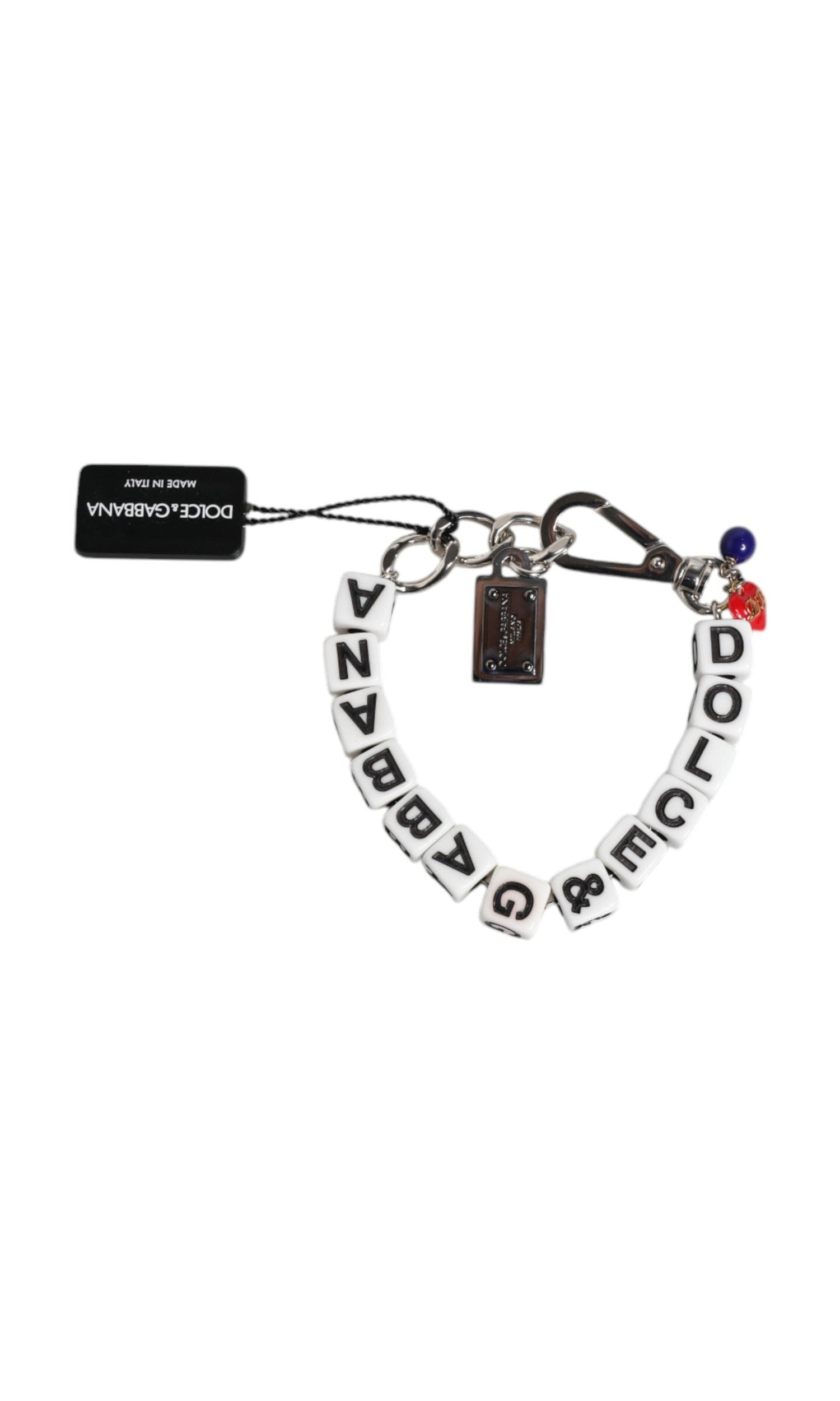 Dolce & Gabbana Silver Brass Chain Dice Logo Embellished Charm Bracelet Glam Steals