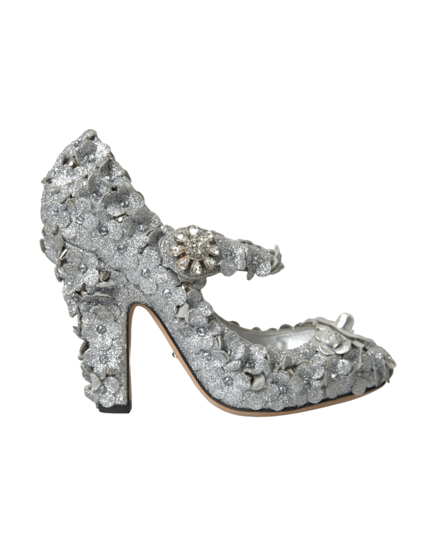 Dolce & Gabbana Silver Floral Crystal Mary Jane Pumps Shoes Glam Steals