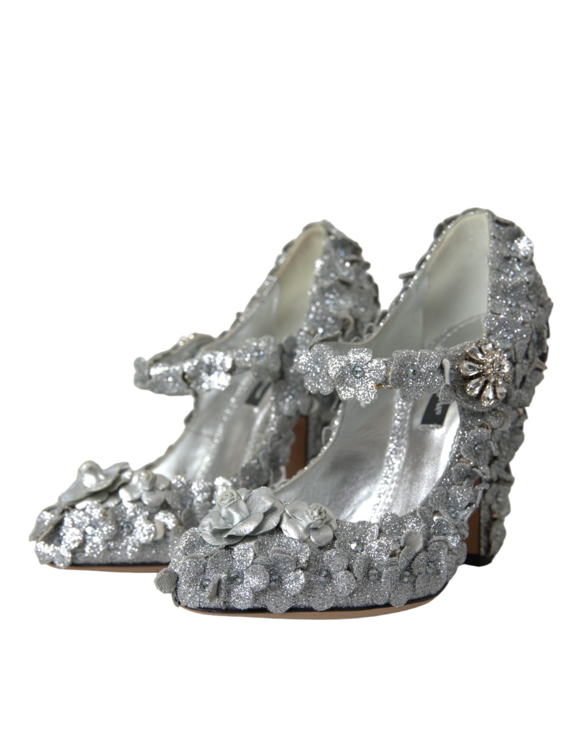 Dolce & Gabbana Silver Floral Crystal Mary Jane Pumps Shoes Glam Steals
