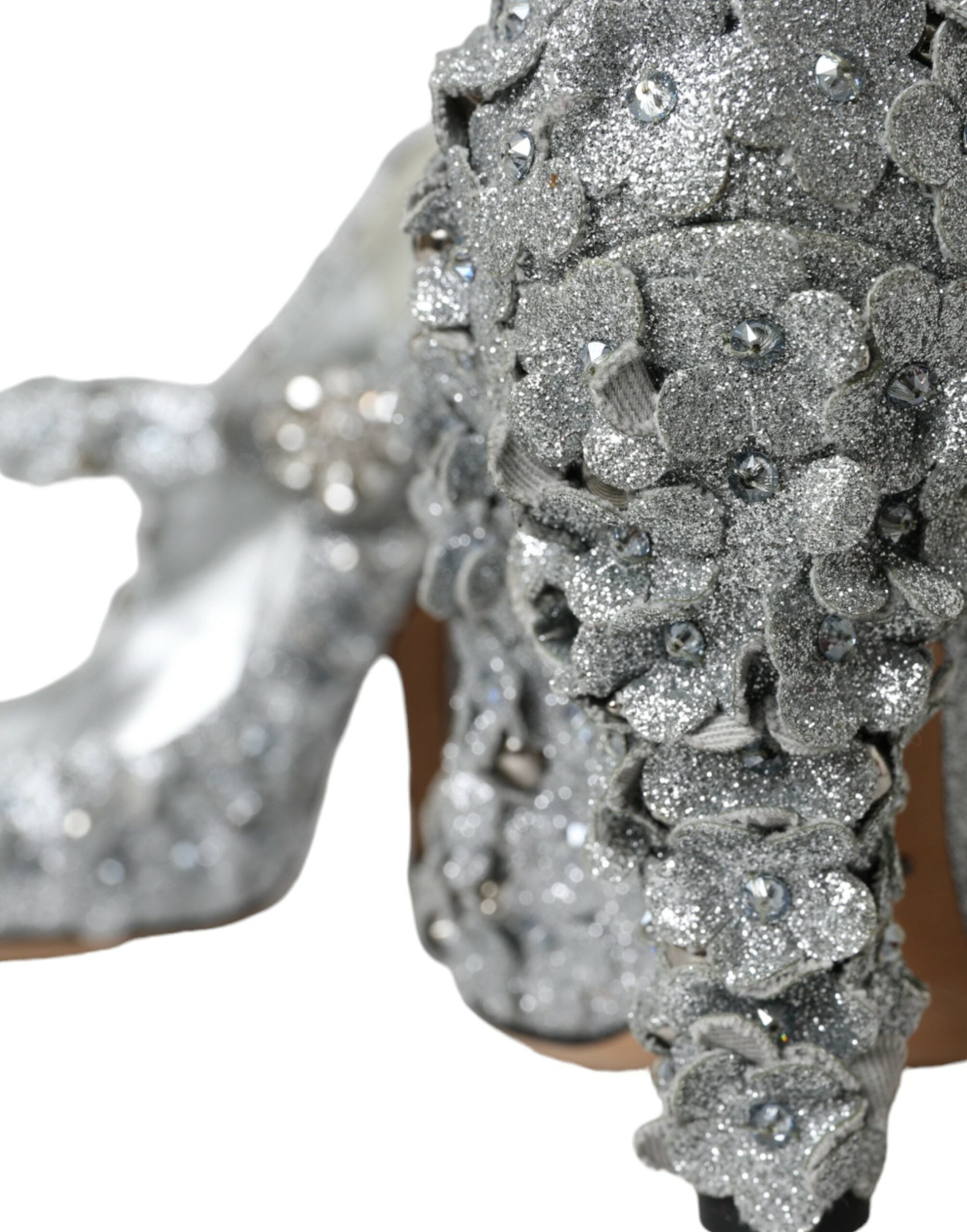 Dolce & Gabbana Silver Floral Crystal Mary Jane Pumps Shoes Glam Steals
