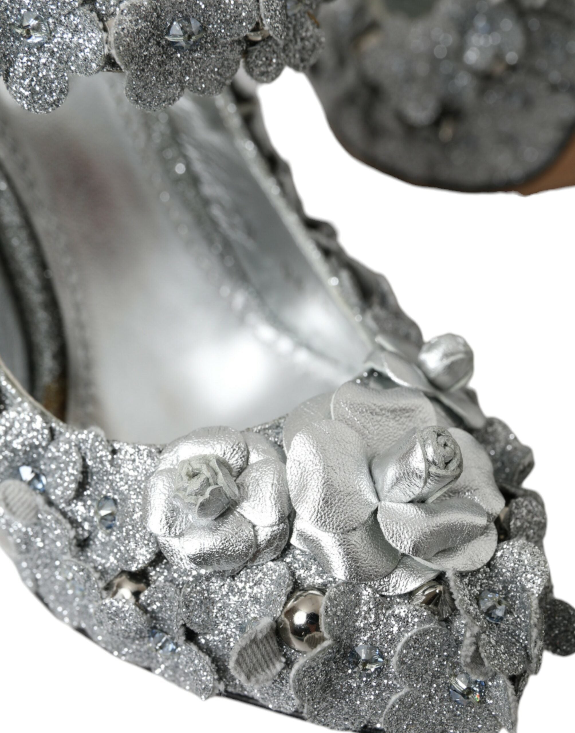Dolce & Gabbana Silver Floral Crystal Mary Jane Pumps Shoes Glam Steals