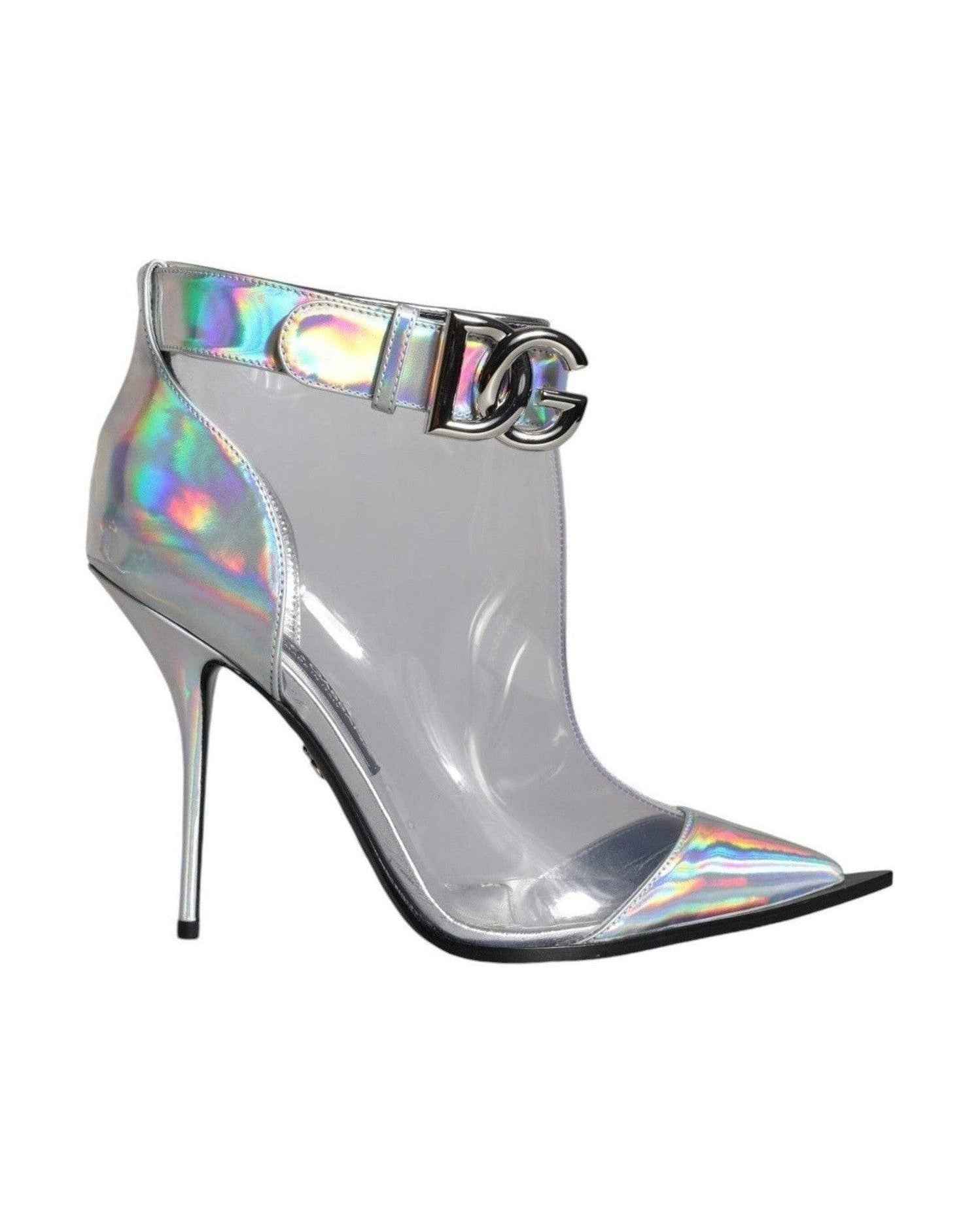 Dolce & Gabbana Silver Iridescent Pvc Pointed Short Boots Shoes Boots