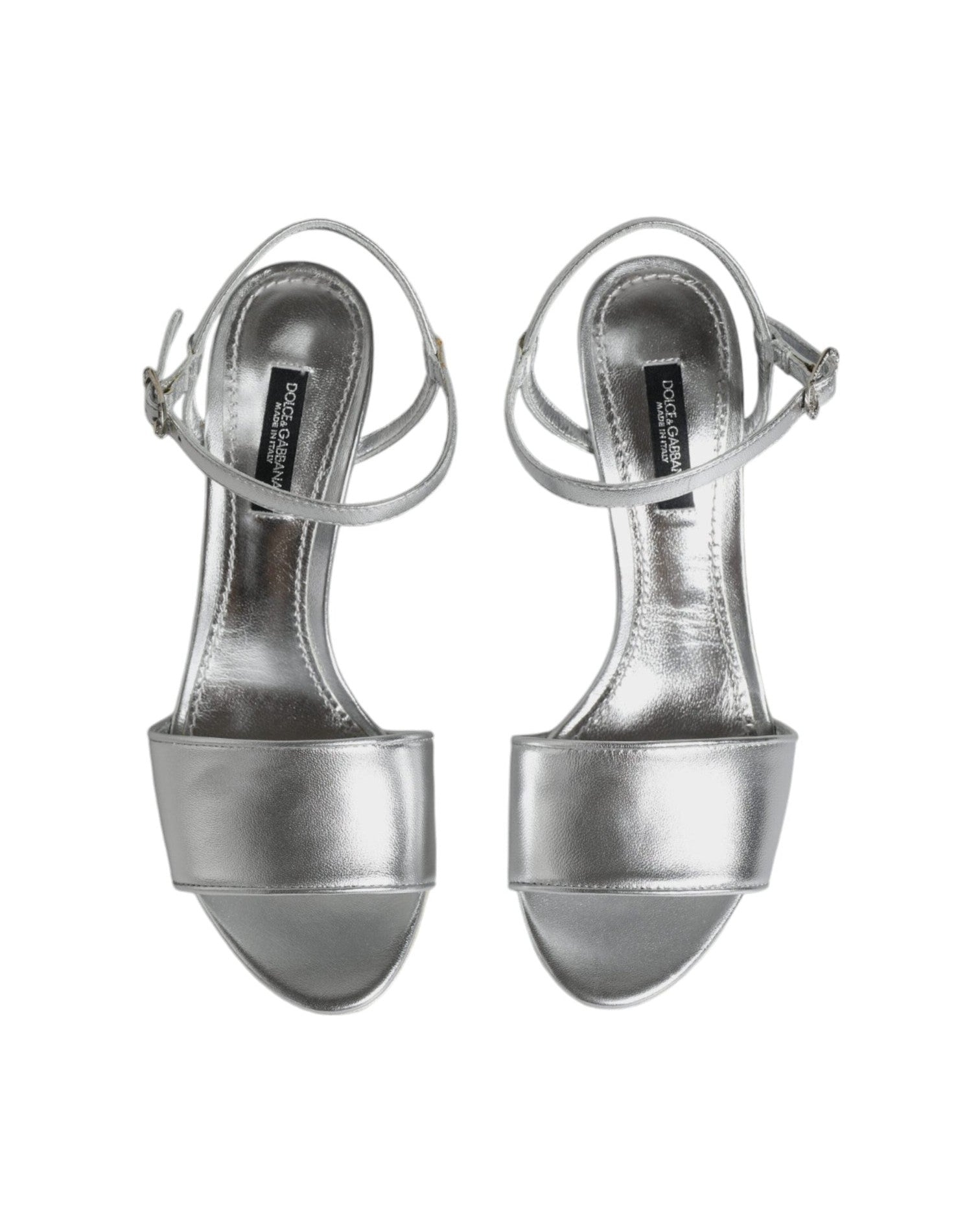 Dolce & Gabbana Silver Keira Heels Ankle Strap Sandals Shoes Glam Steals