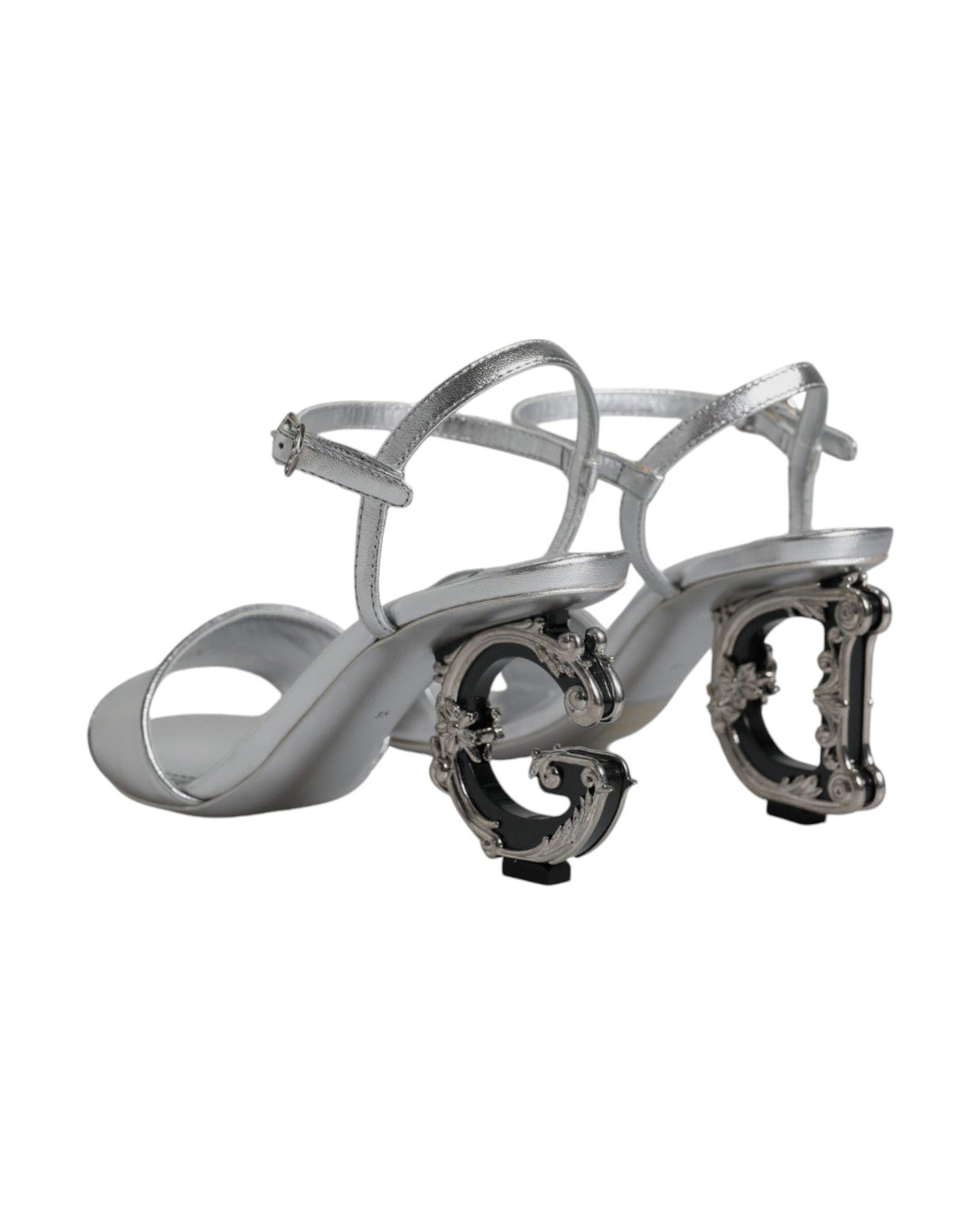 Dolce & Gabbana Silver Keira Heels Ankle Strap Sandals Shoes Glam Steals