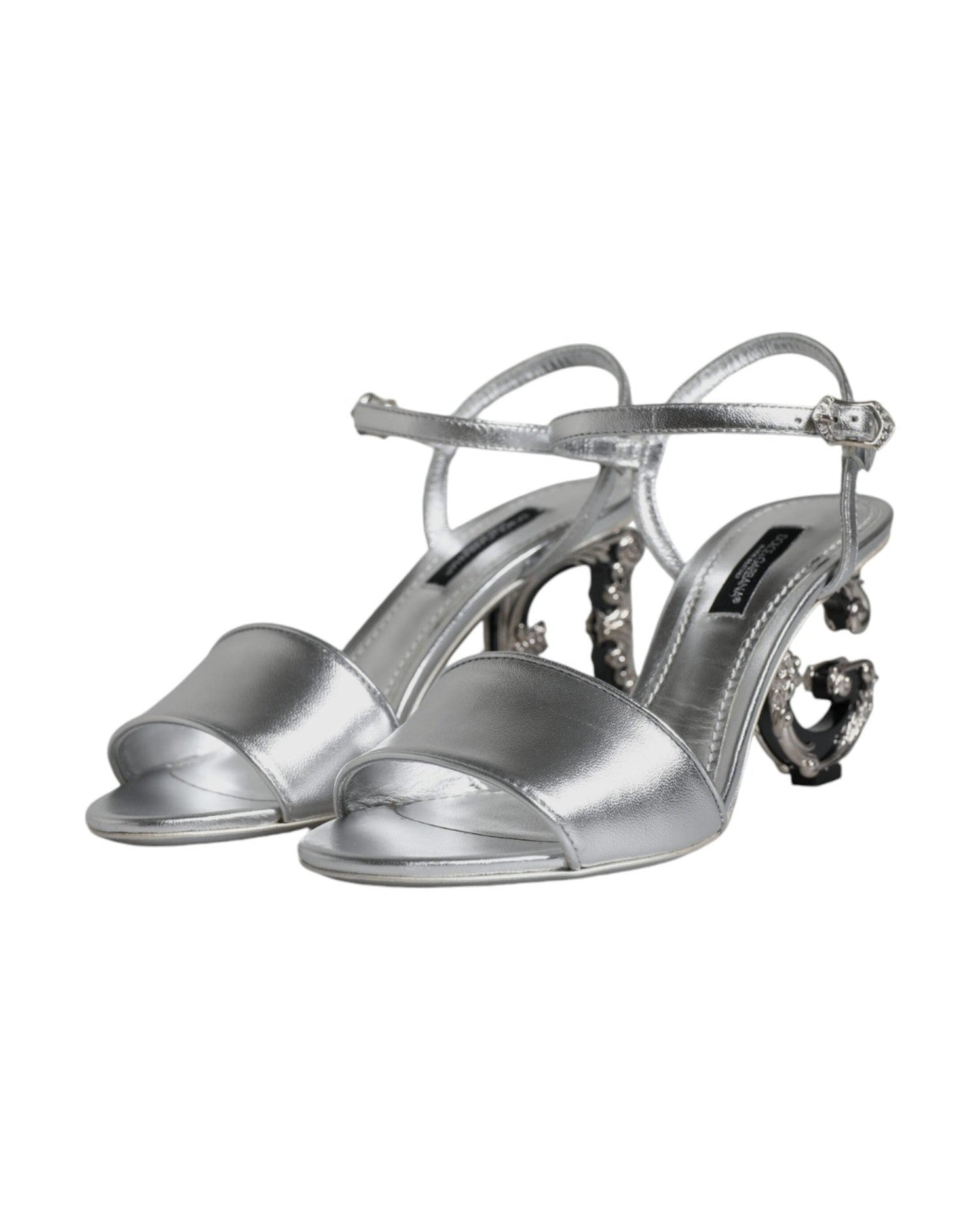 Dolce & Gabbana Silver Keira Heels Ankle Strap Sandals Shoes Glam Steals