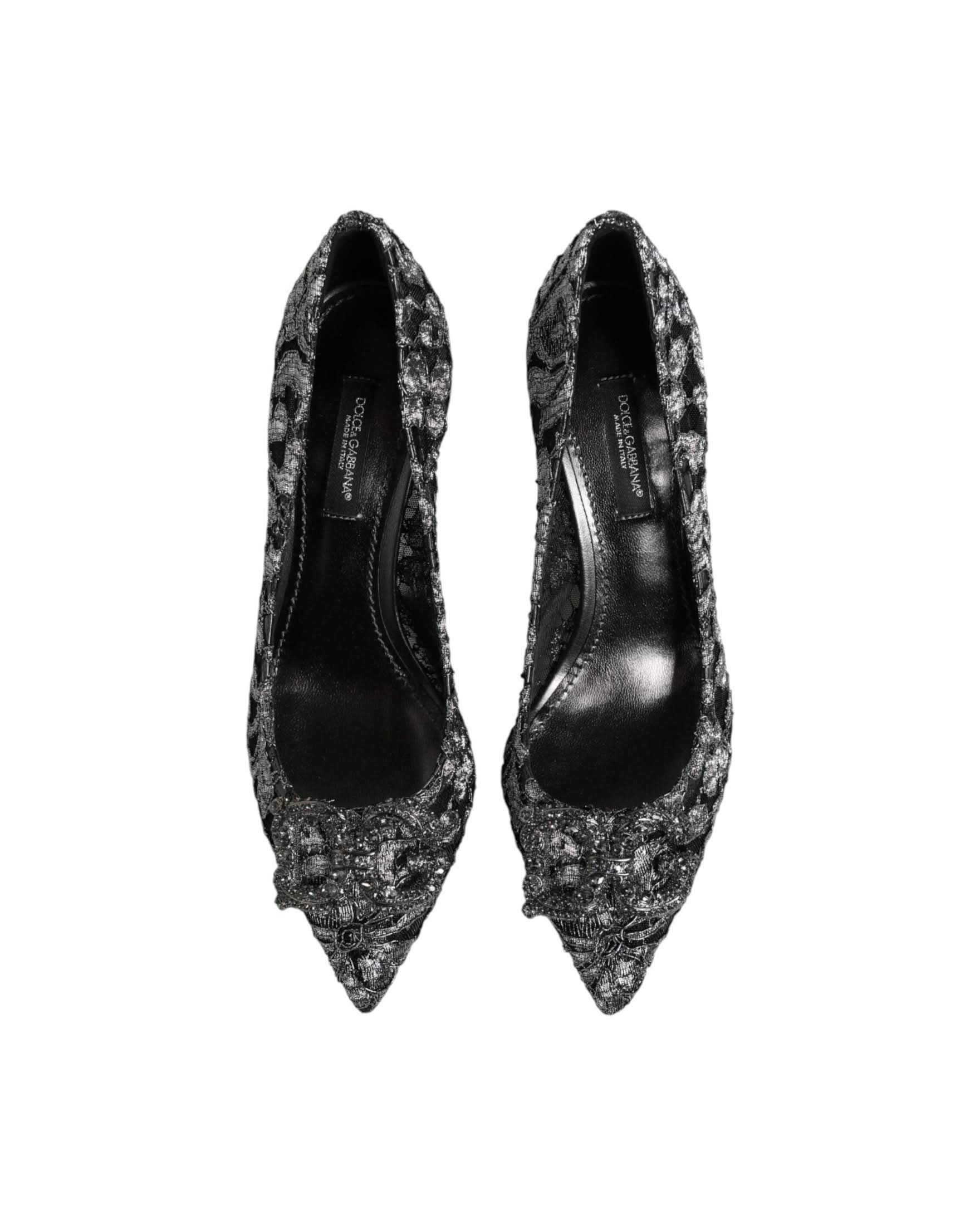 Dolce & Gabbana Silver Lace Dg Amore Heels Heels