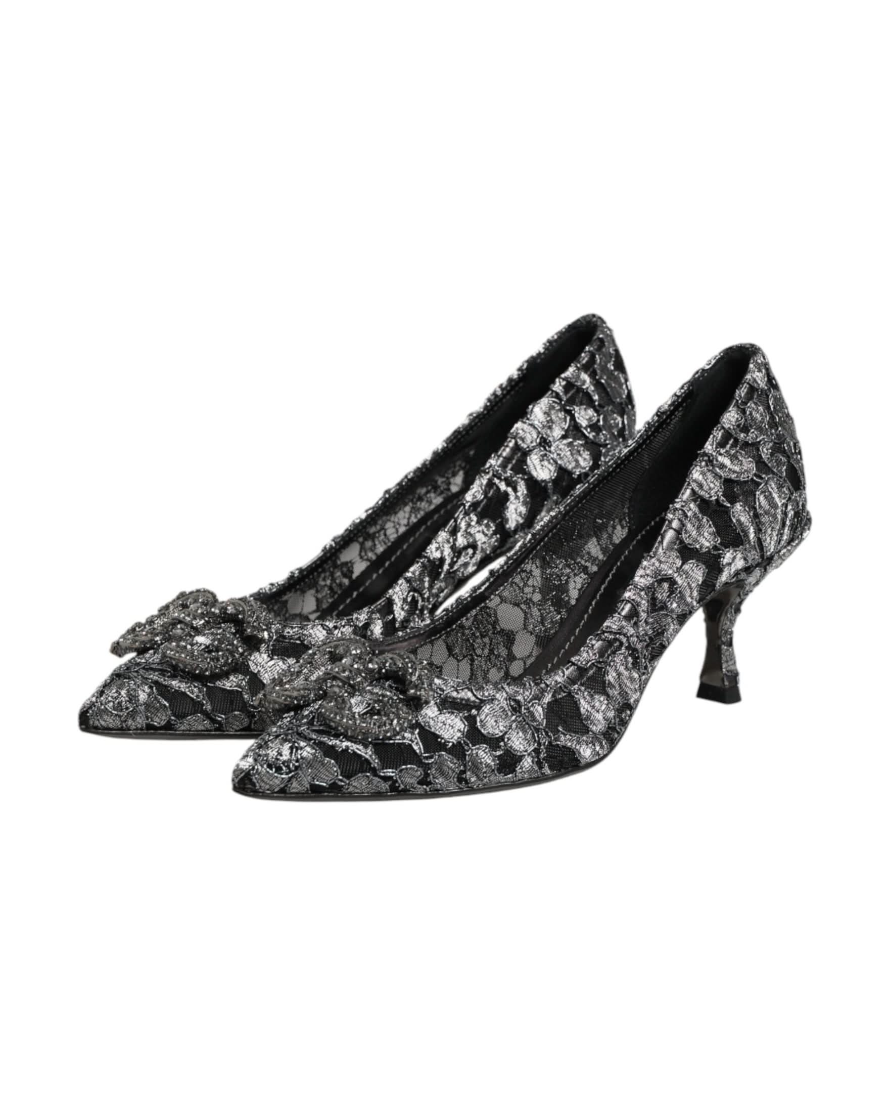 Dolce & Gabbana Silver Lace Dg Amore Heels Heels