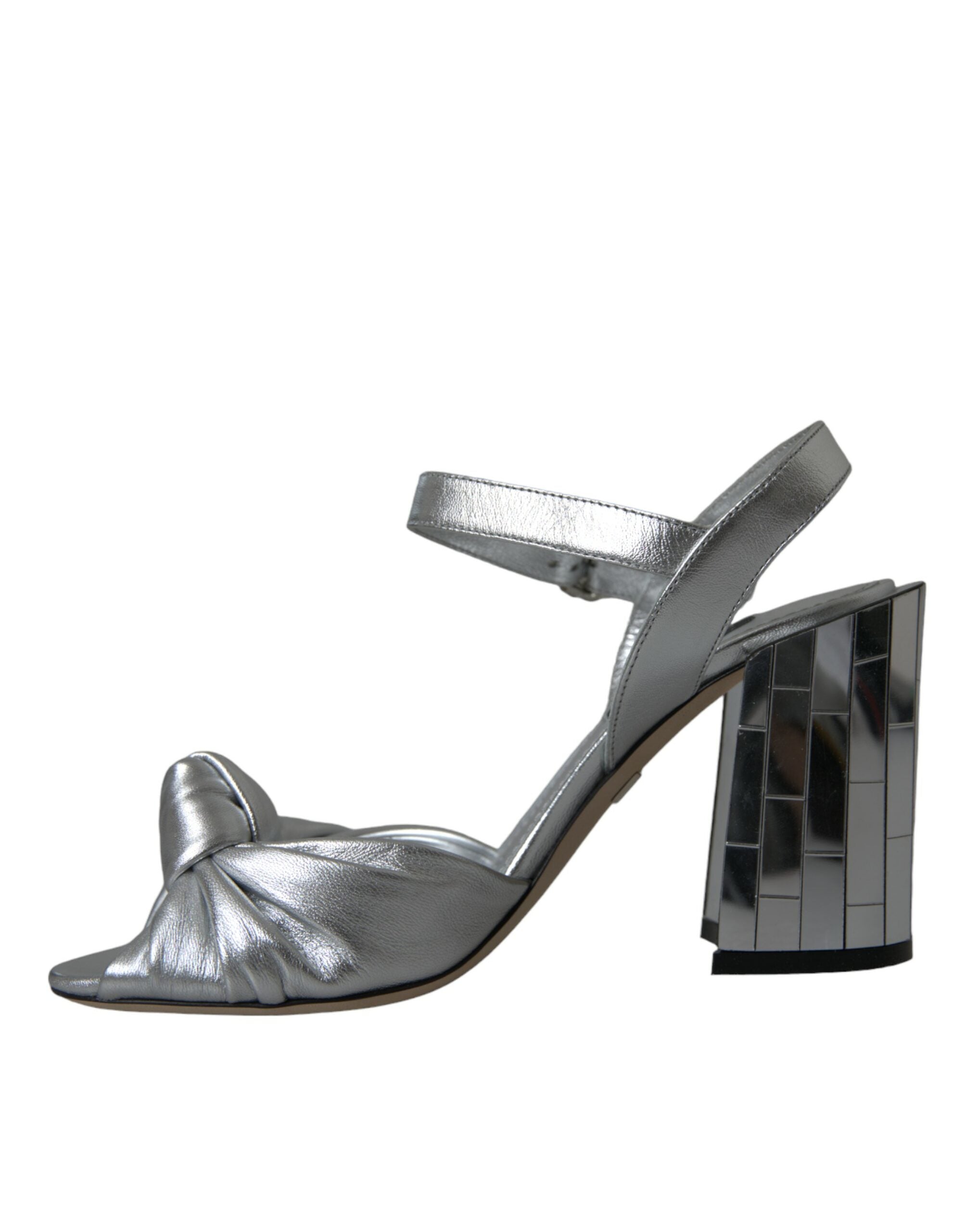 Dolce & Gabbana Silver Lambskin Leather Heels Sandals Shoes Glam Steals