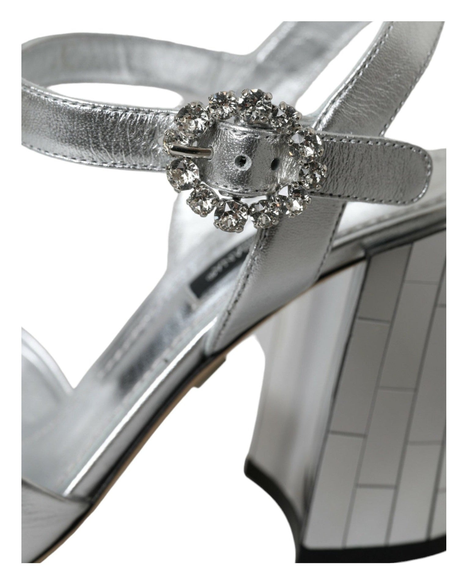 Dolce & Gabbana Silver Lambskin Leather Heels Sandals Shoes Glam Steals