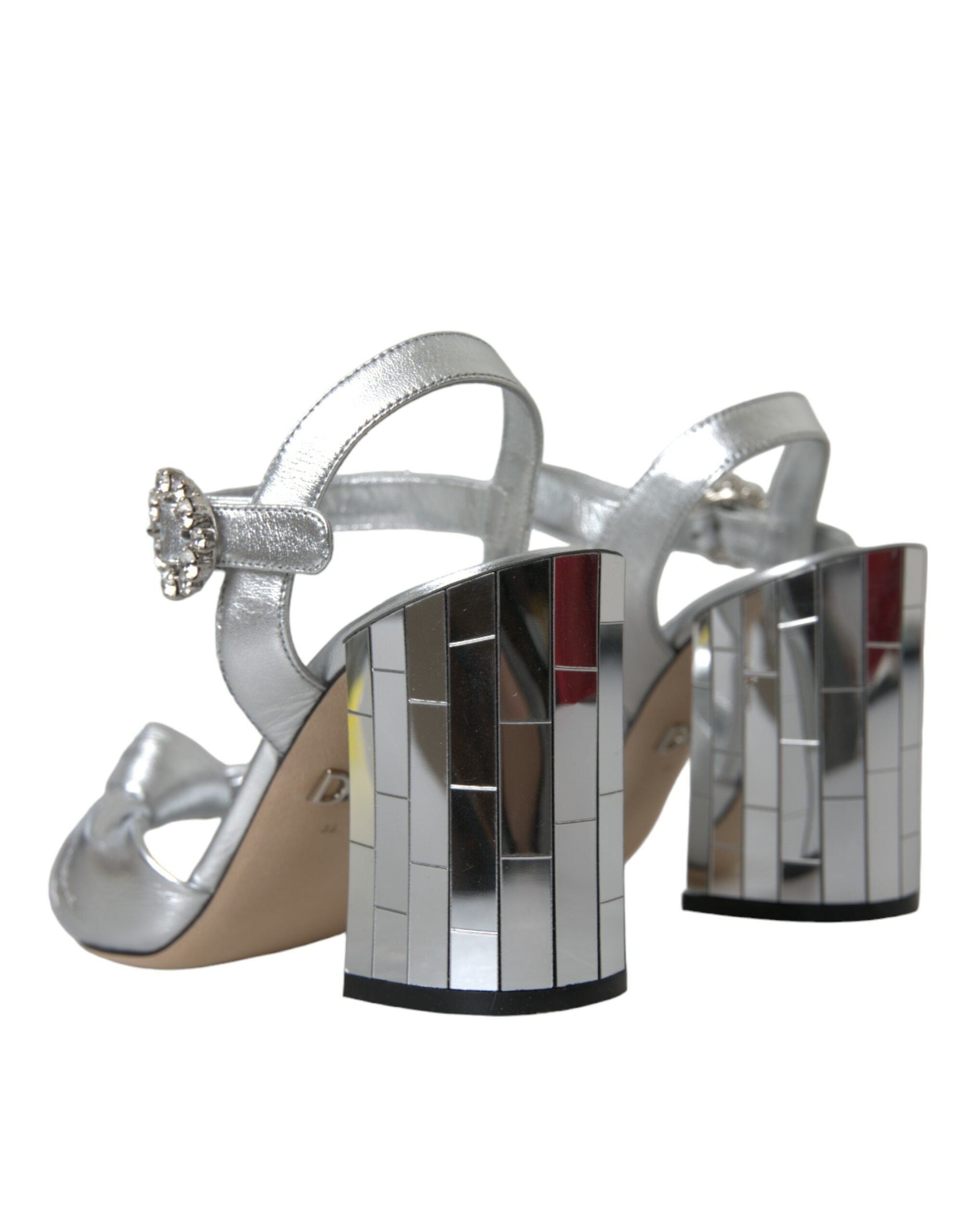 Dolce & Gabbana Silver Lambskin Leather Heels Sandals Shoes Glam Steals
